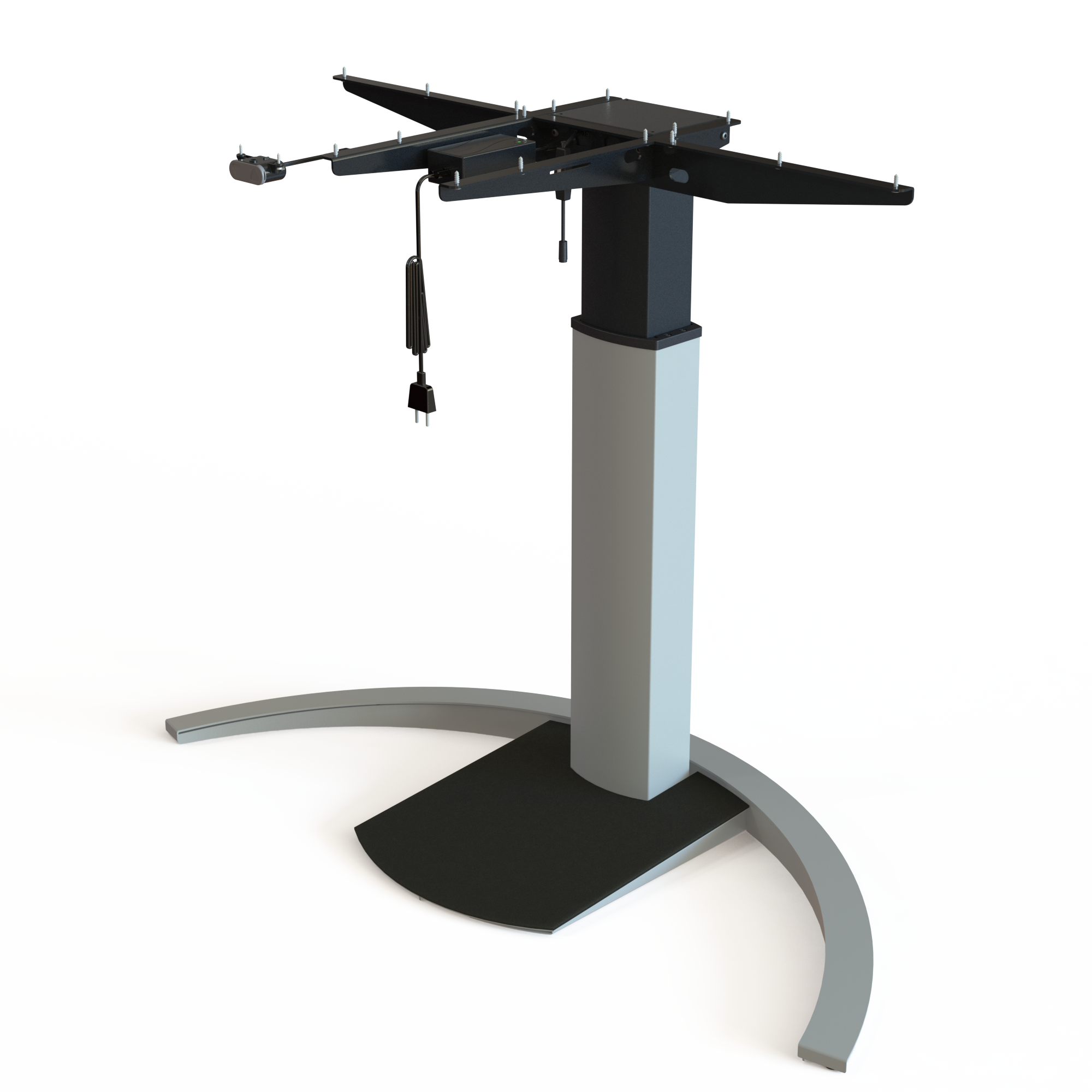 Single-Post Steel Electric Desk Frame, Silver. Made from steel and silver powder coated, featuring a frame width of 120cm. Adjusts from 68-120cm with a dynamic load capacity of 80kg.