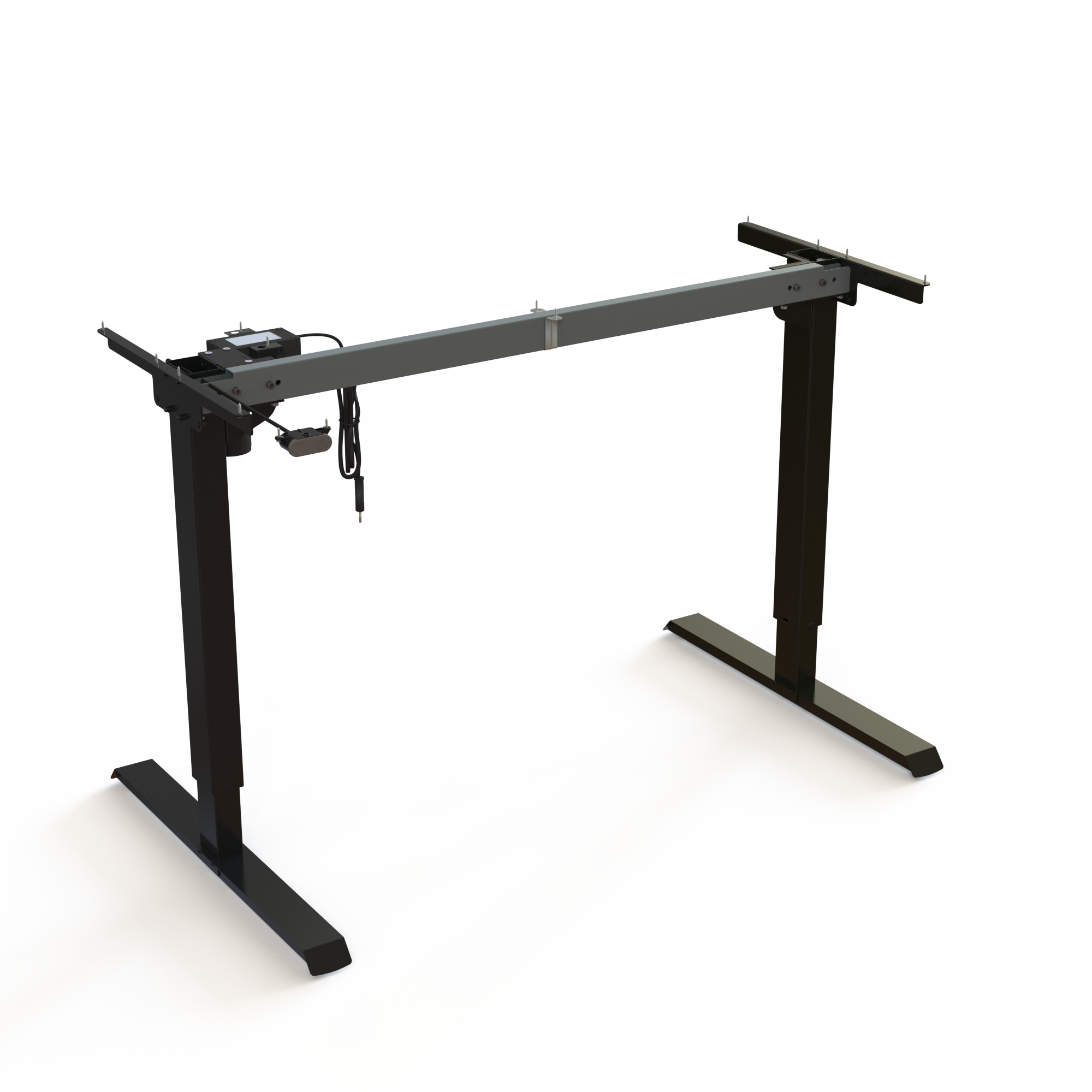 Black Height-Adjustable Work Desk Frame. Finished in black, width 112cm. Adjusts in height from 68-119cm and is certified to support 60kg.