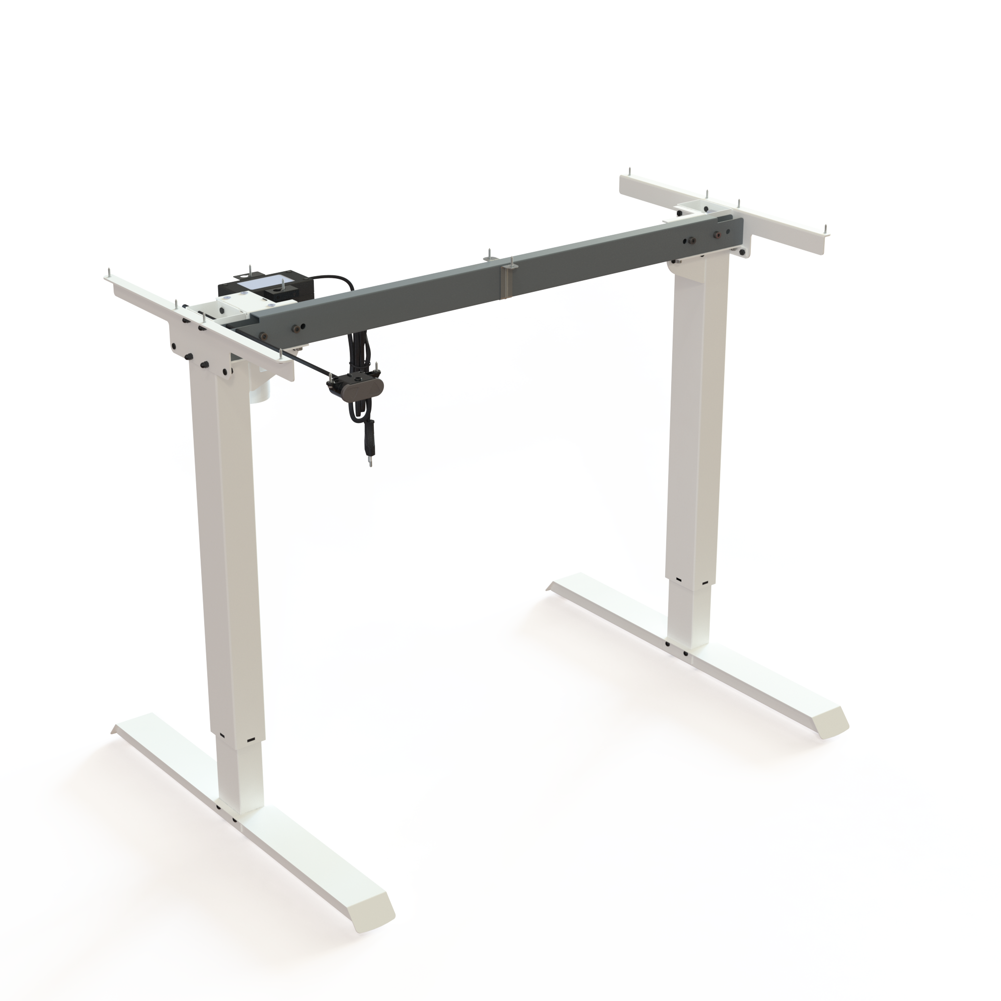 White Height-Adjustable Work Desk Frame. White lacquered, frame width 92cm. An ergonomic height choice between 68-119cm, and the frame lifts 60kg.