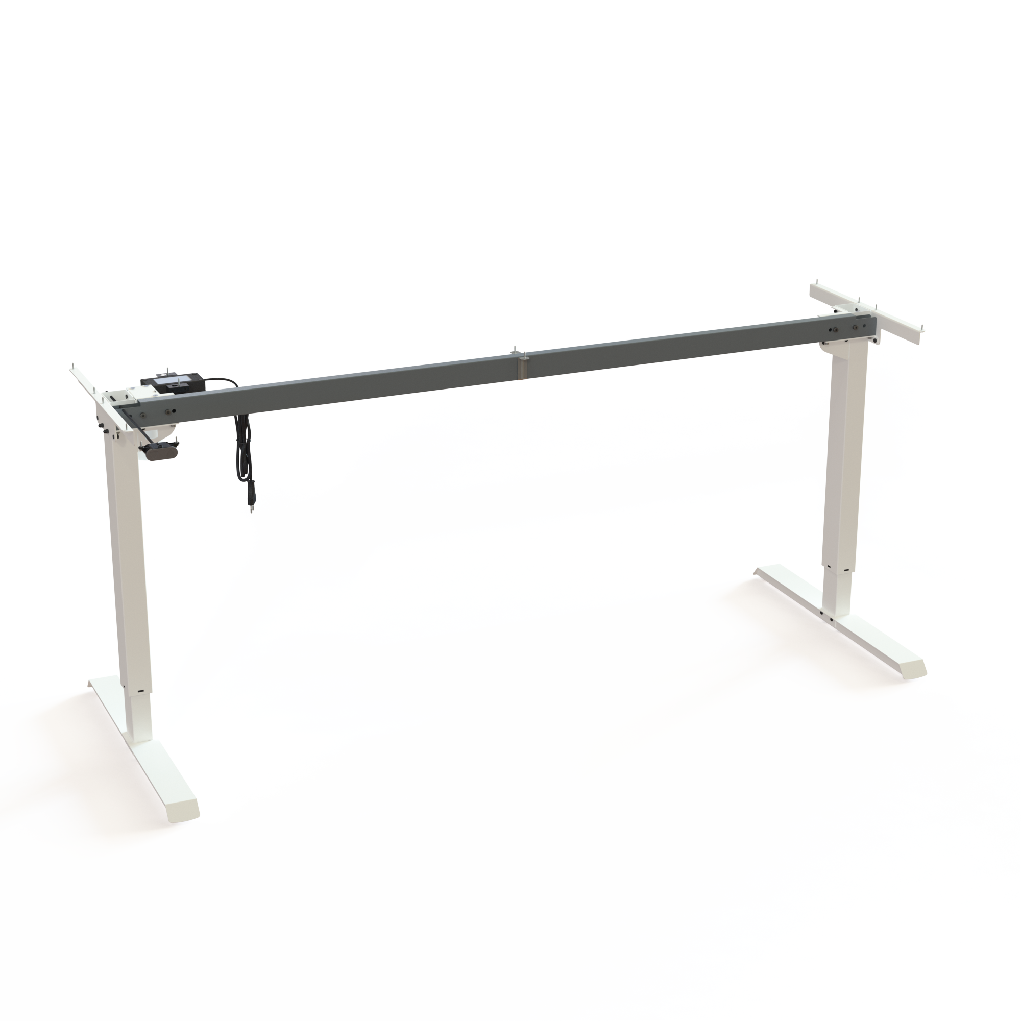 Adjustable 2-Leg Base, White Steel. Constructed from steel and powder-coated white. Frame width is 172cm. Adjusts in the height span of 68-119cm and is rated to carry 60kg.