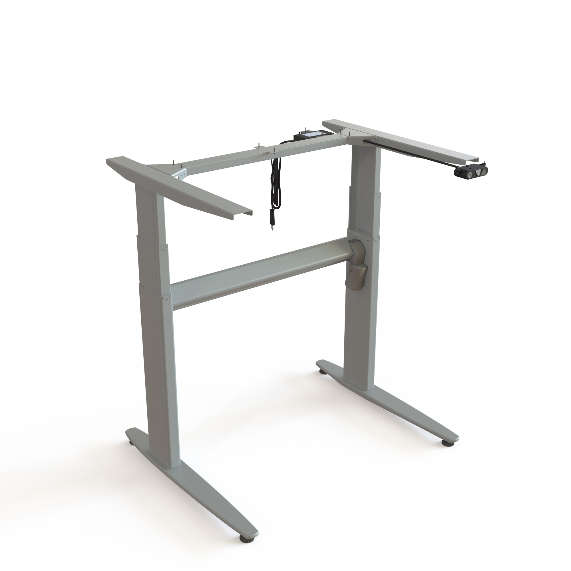 Black Electric Desk Base, Steel Construction. Built from steel and powder-coated black. Width: 72cm. Ergonomically adjusts in height between 68-119cm, with a dynamic load capacity of 60kg.