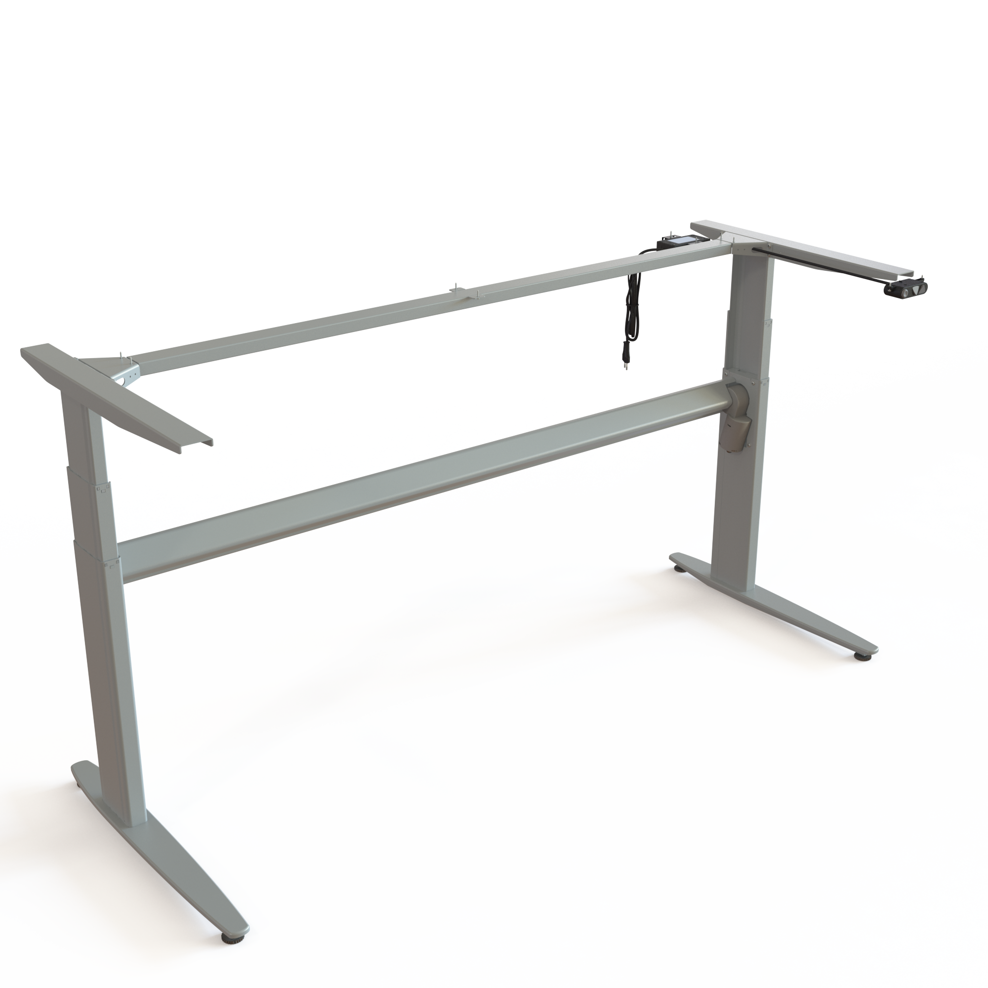 Black 2-Lifting Column Sit-Stand Desk Frame. Black lacquered frame with a width of 129cm. Height range is 68-119cm, providing a total lifting capacity of 60kg.