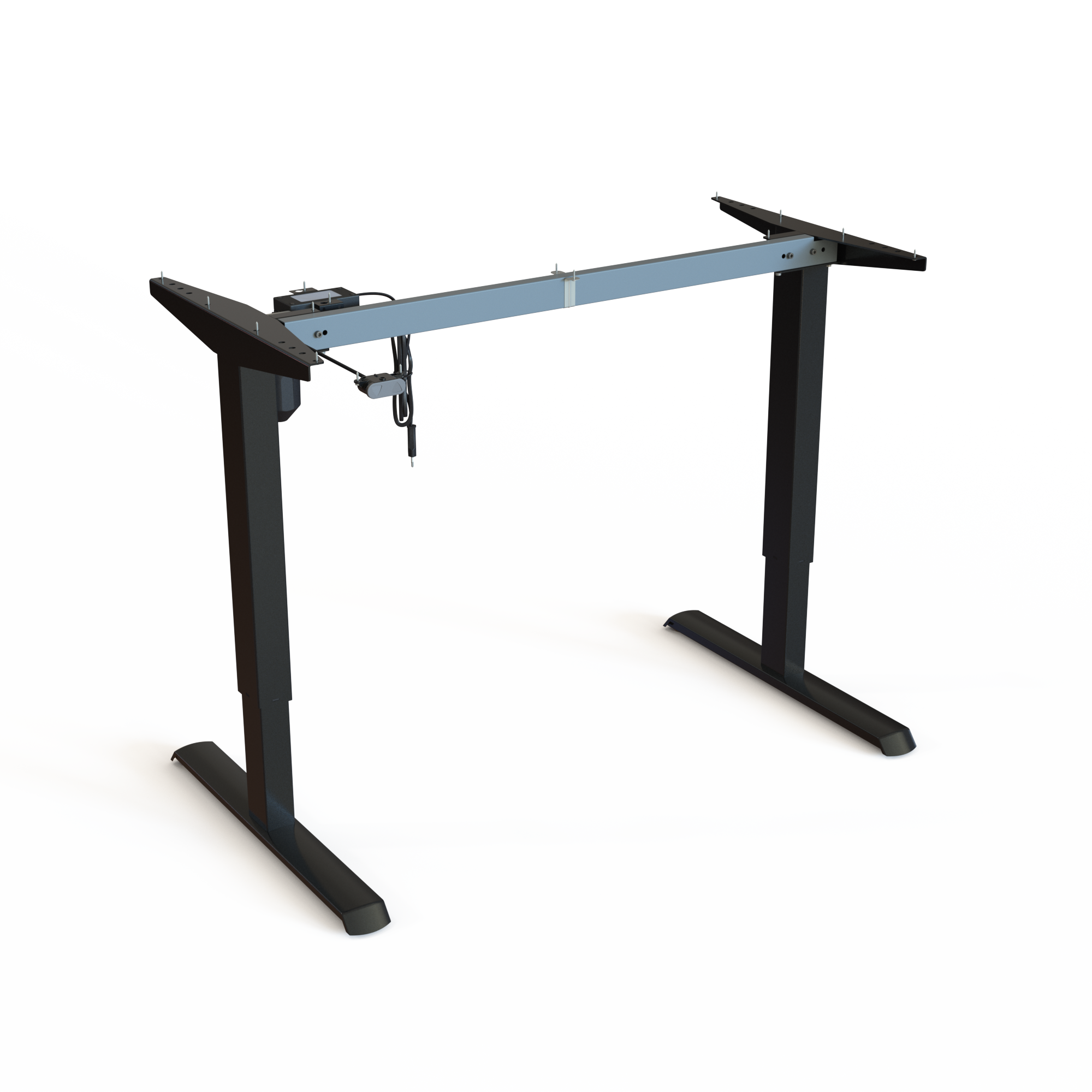 Black Electric Desk Base with Powder-Coated Frame. Size 112cm. Offers ergonomic height adjustment between 68-118cm and effortlessly lifts 80kg.