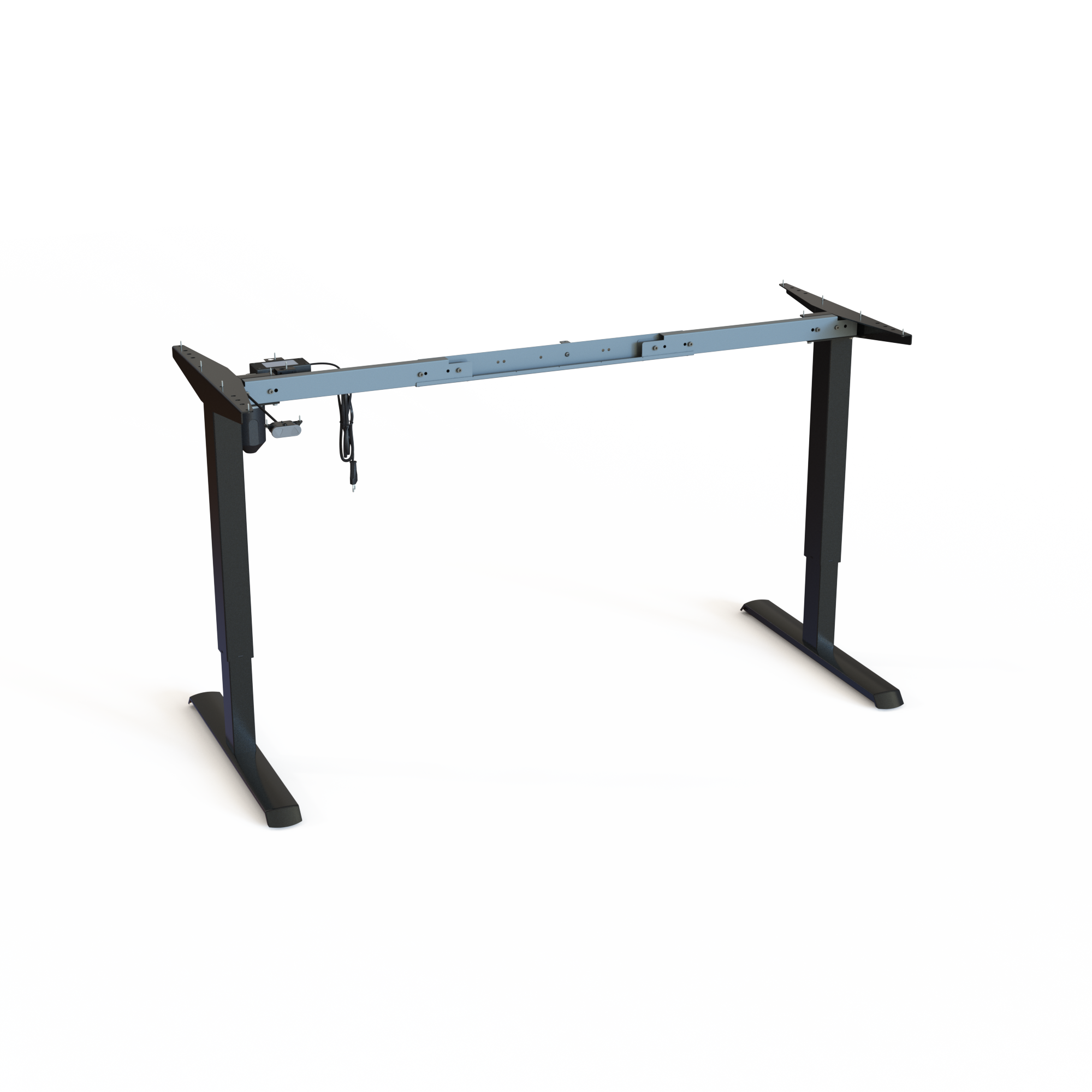 Silver Adjustable 2-Leg Base (Multi-Width). Silver lacquered. Multiple widths mountable between 132 and 172cm. Adjusts in the height span 68-118cm, and the motor lifts 80kg.