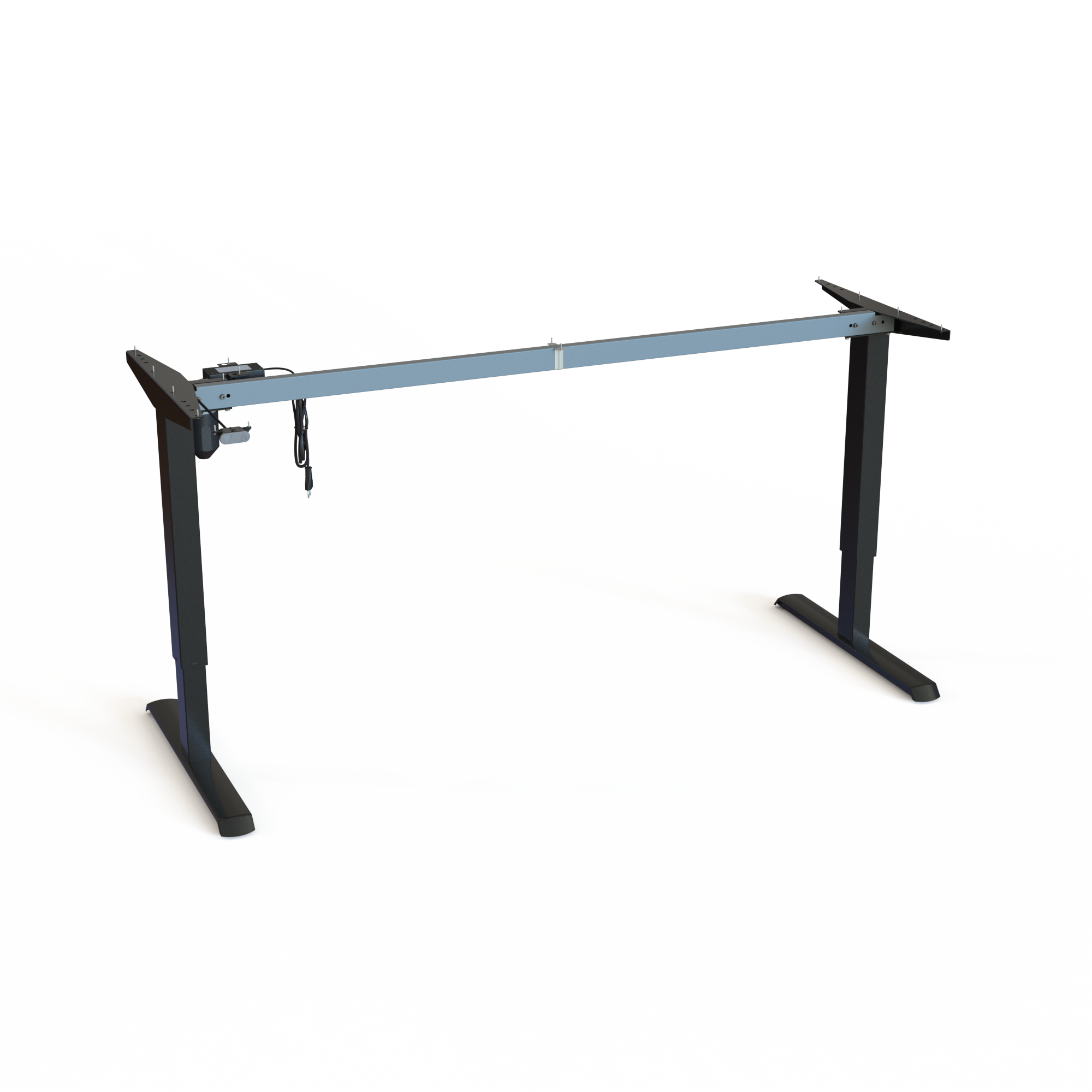Black 2-Lifting Column Sit-Stand Frame. Black lacquered, width 172cm. Adjustable in the height span of 68-118cm with a dynamic capacity of 80kg.