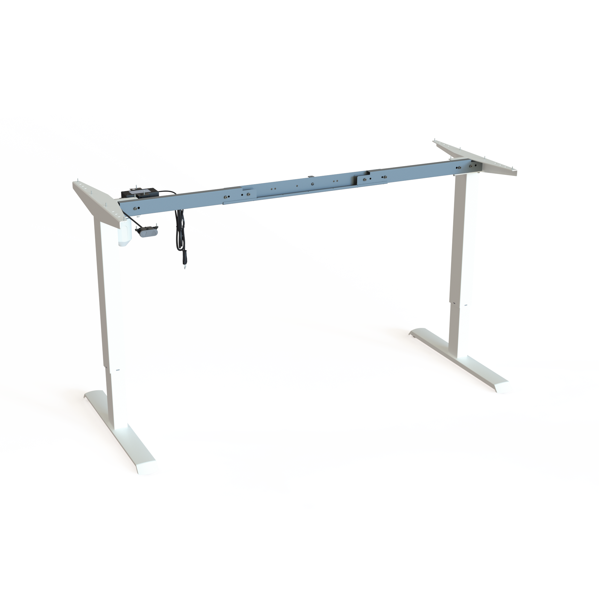 Black Steel Electric Desk Base (Adjustable Width). Steel, black powder-coated. Width adjustable between 112 and 152cm. Ergonomic height choice 57-122cm, with a carrying capacity of 100kg.