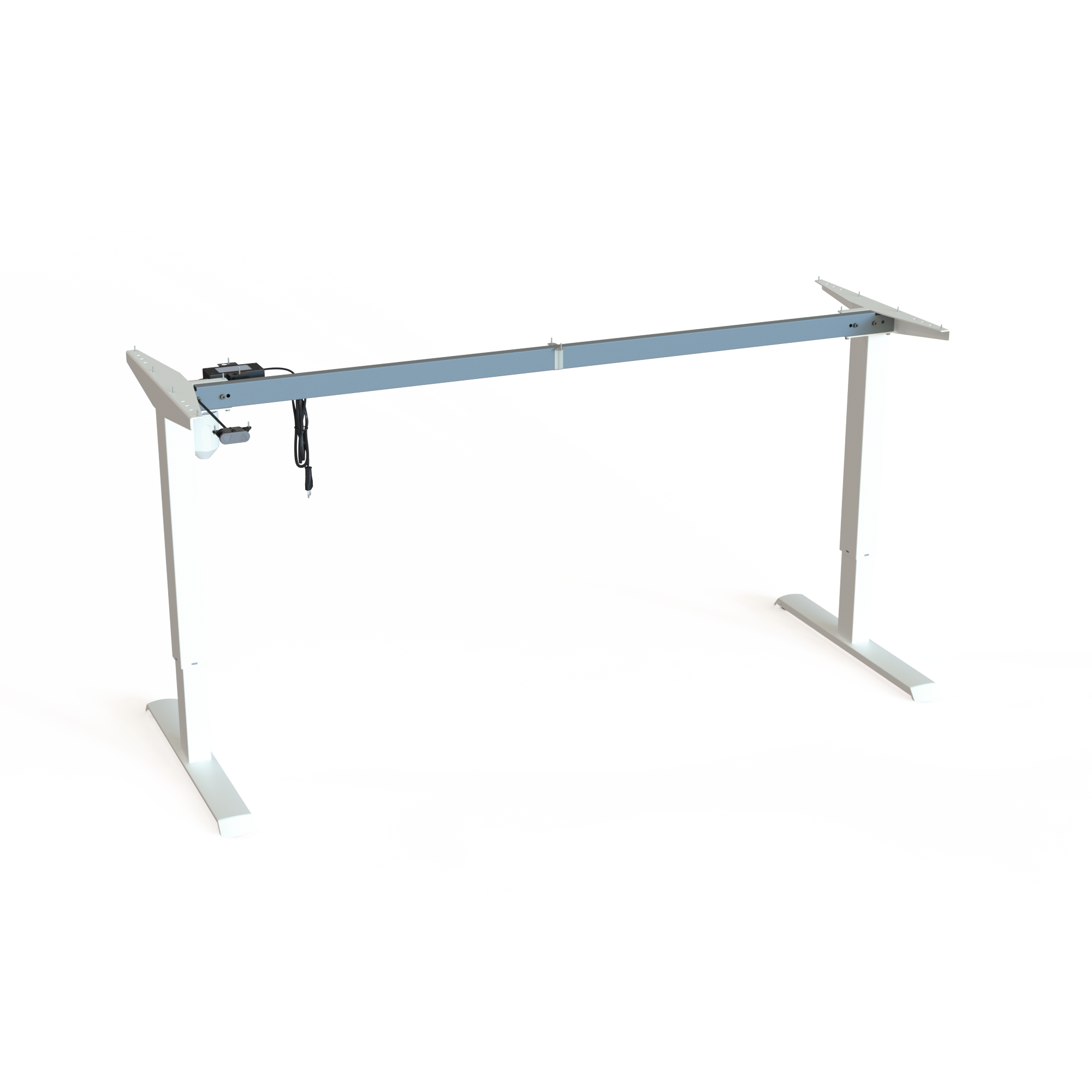 White Sit-Stand Office Desk Base. White lacquered, frame width 172cm. Electric adjustment between 68-118cm, with a dynamic capacity of 80kg.