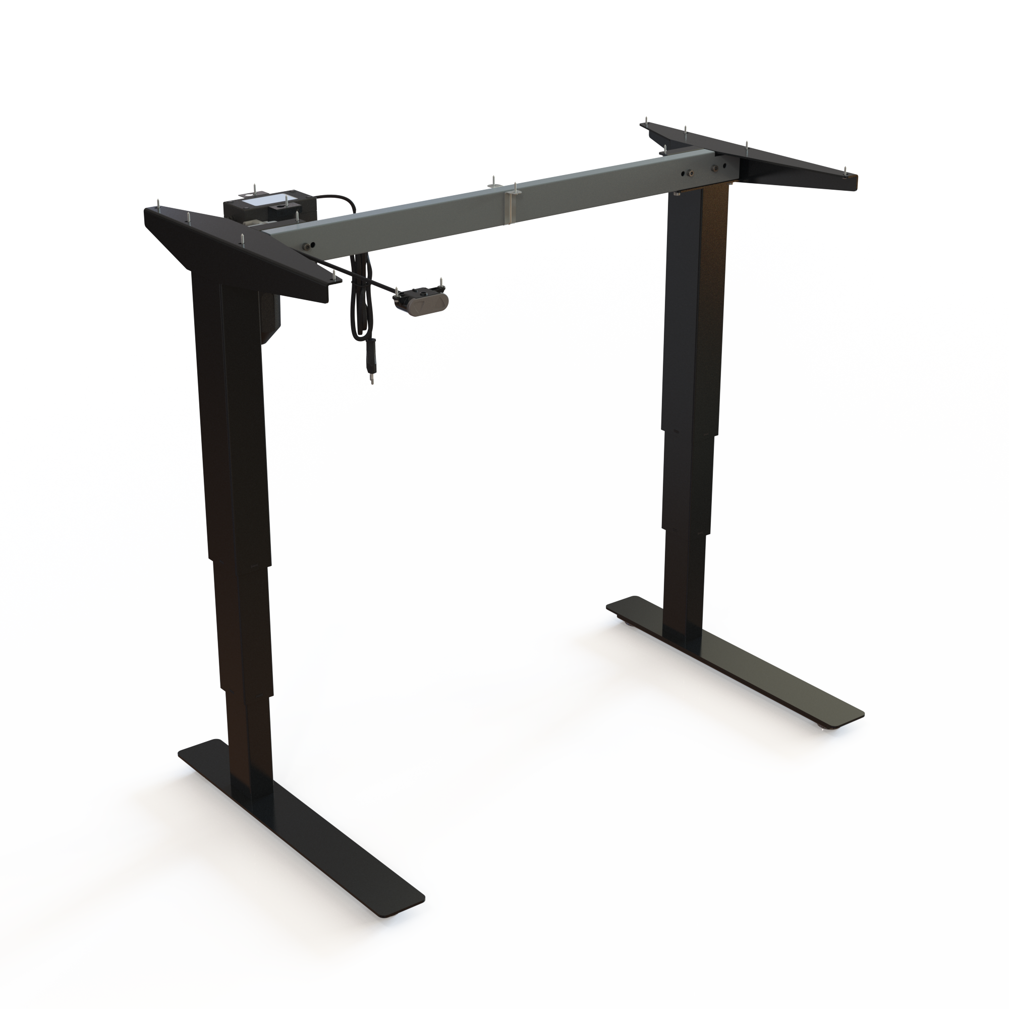 Black Electric Desk Frame. Black powder-coated frame, base width 92cm. Electric adjustment between 57-122cm, dynamic load capacity 100kg.