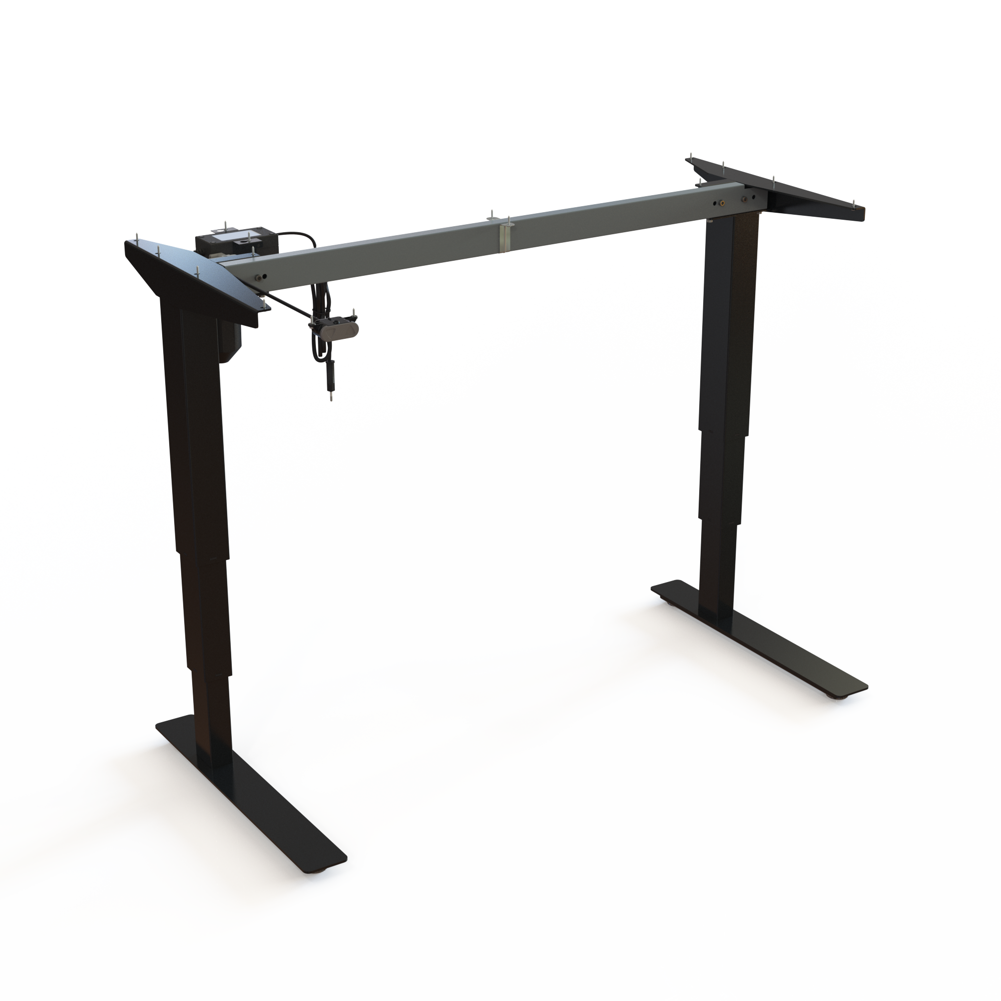Black Steel Height-Adjustable Work Desk Frame. Steel frame in black, width 112cm. Electric adjustment between 57-122cm, and the frame lifts 100kg.