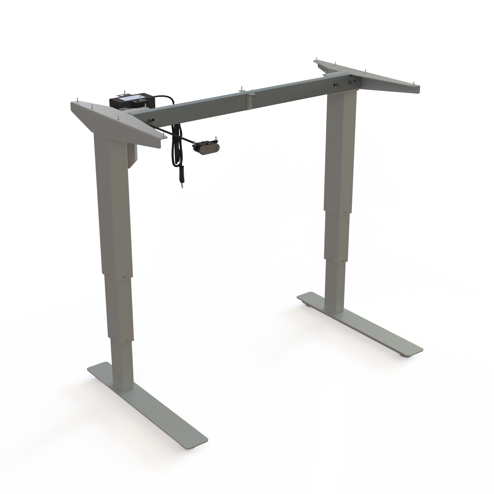 Silver 2-Lifting Column Sit-Stand Frame. Silver powder-coated frame, width 92cm. Adjustable in the interval 57-122cm, with a carrying capacity of 100kg.