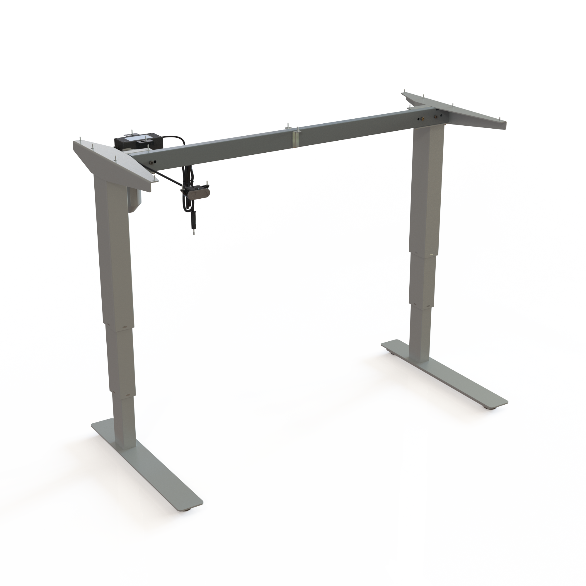 Silver 2-Column Sit-Stand Frame. Silver powder-coated frame, width 112cm. Adjusts in the height span 57-122cm, with a lifting capacity of 100kg.