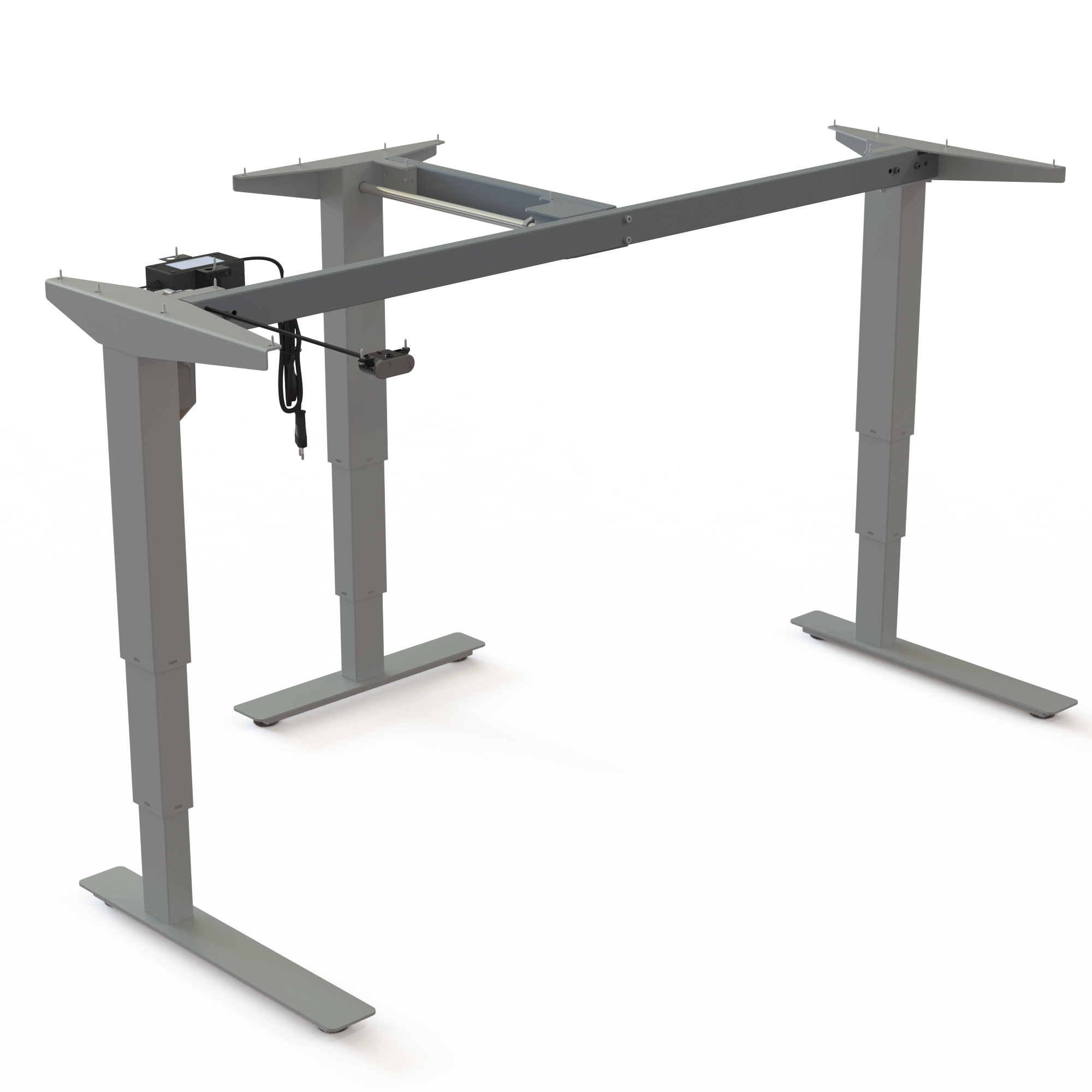 Silver Control Room Desk Base. Silver lacquered, base width 152cm. Height is 57-122cm, effortlessly lifting 100kg.