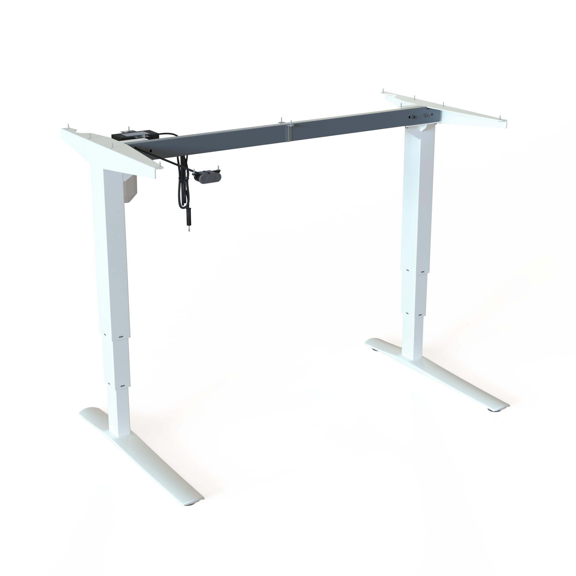 Ergonomic White Desk Stand. White lacquered, frame width 112cm. Ergonomic height choice 62-130cm, with a carrying capacity of 100kg.