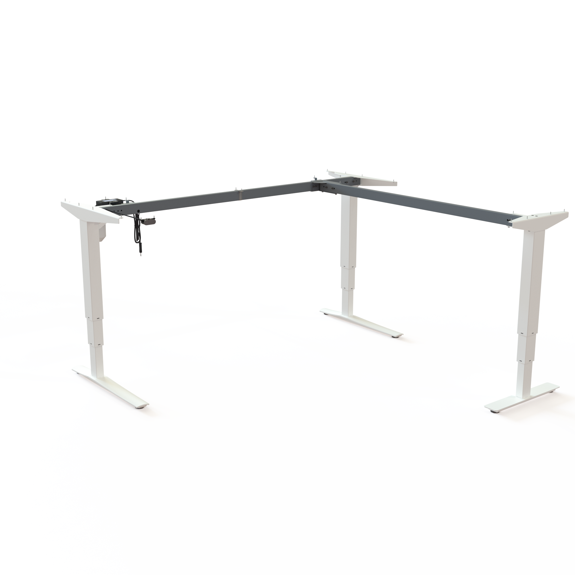 White Corner Desk Frame. White lacquered, size 172x171cm. Stepless desk height adjustment 62-130cm, with a lifting capacity of 100kg.
