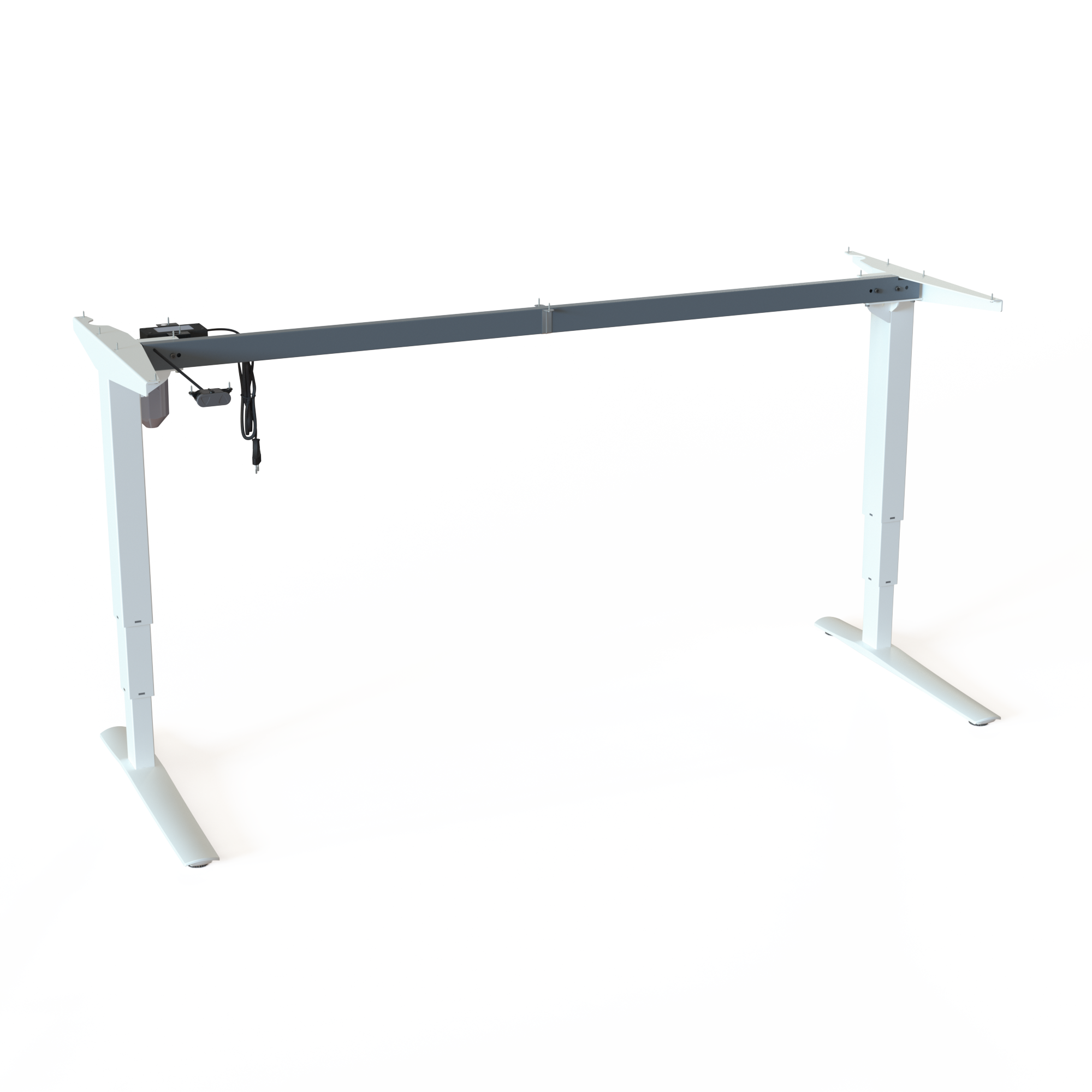 White 2-Column Sit-Stand Frame. White lacquered, width 172cm. Adjustable in the interval 62-130cm, rated for a load of 100kg.