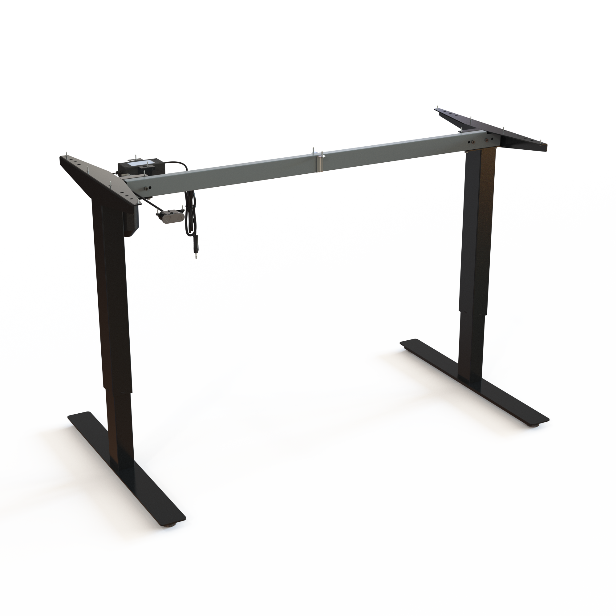 Black Steel Sit-Stand Desk Underframe. Black steel, size 129cm. Adjusts in the height span 68-118cm, with the motor lifting 150kg.