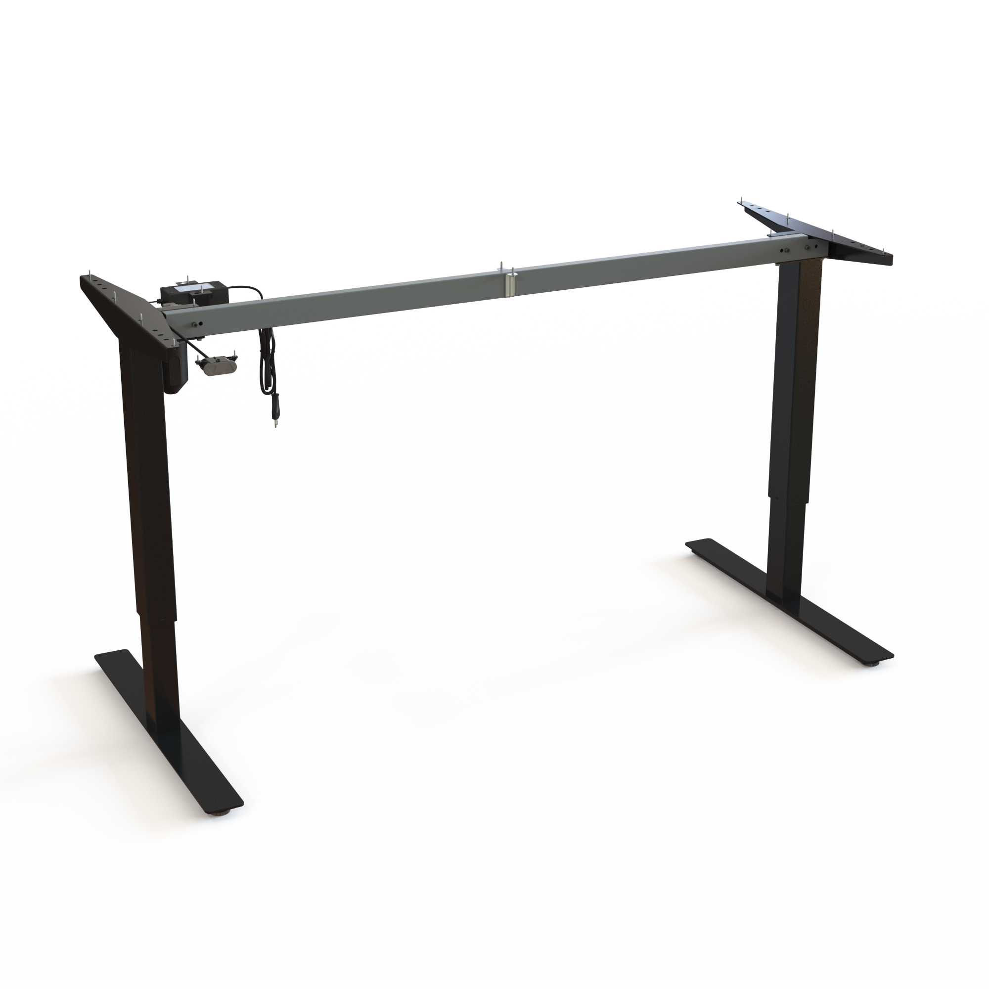 Black Steel Adjustable 2-Leg Base. Black steel, frame width 152cm. Stepless desk height adjustment 68-118cm, dynamic load capacity 150kg.