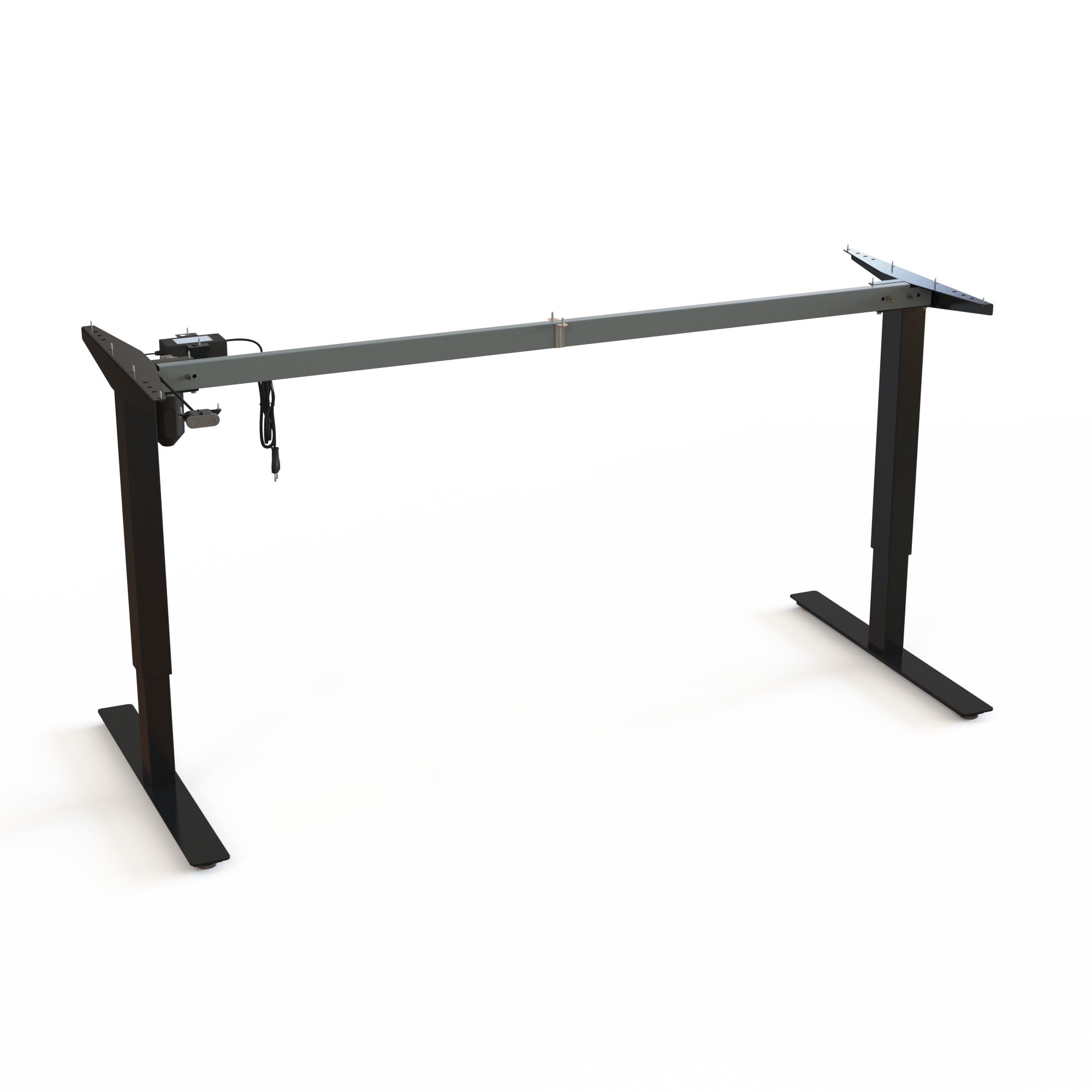 Black 2-Column Sit-Stand Frame. Black powder-coated frame, width 172cm. Ergonomic height choice 68-118cm, effortlessly lifting 150kg.