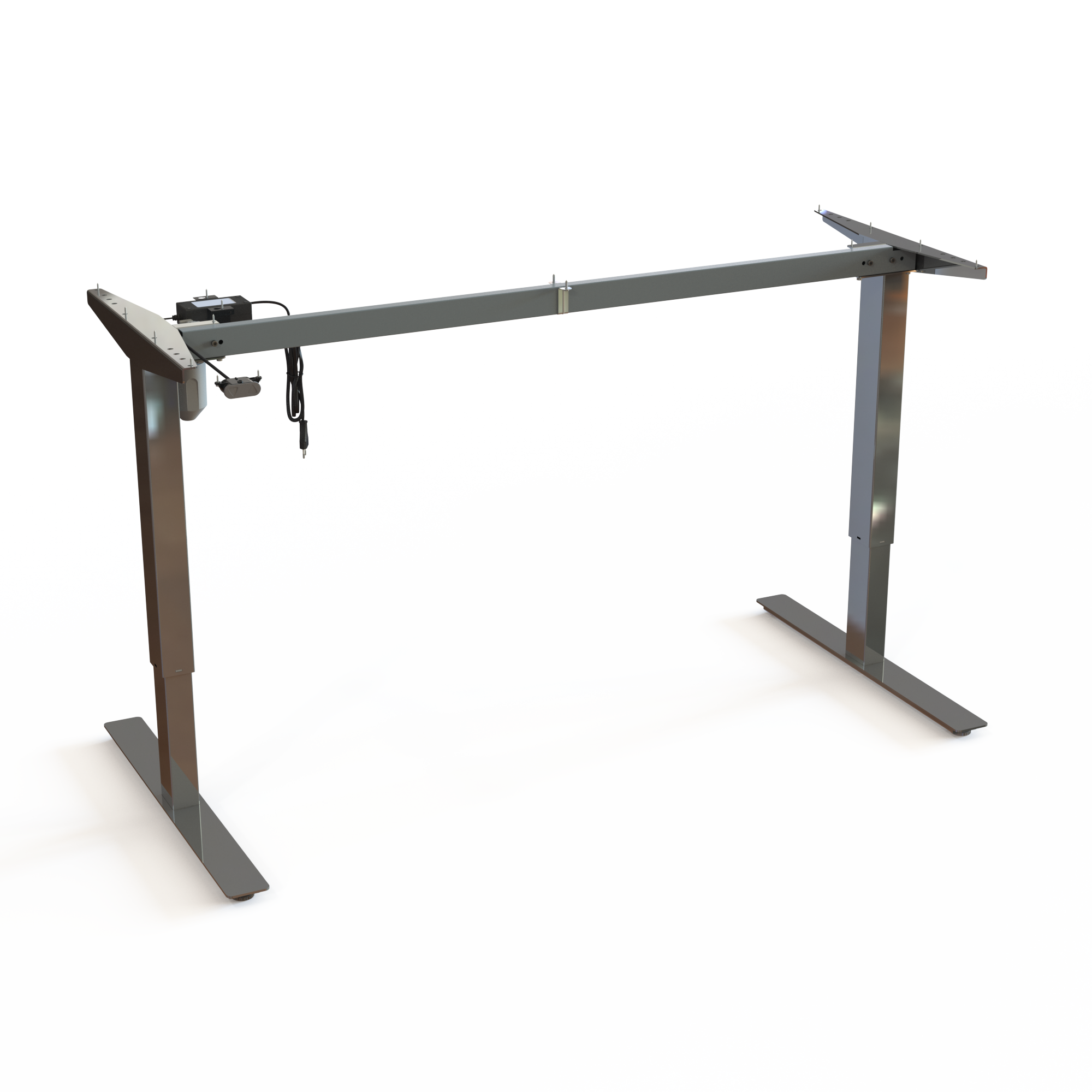 Chrome Adjustable 2-Leg Base. Chrome frame, width 152cm. Stepless desk height adjustment 68-118cm, with a lifting capacity of 150kg.