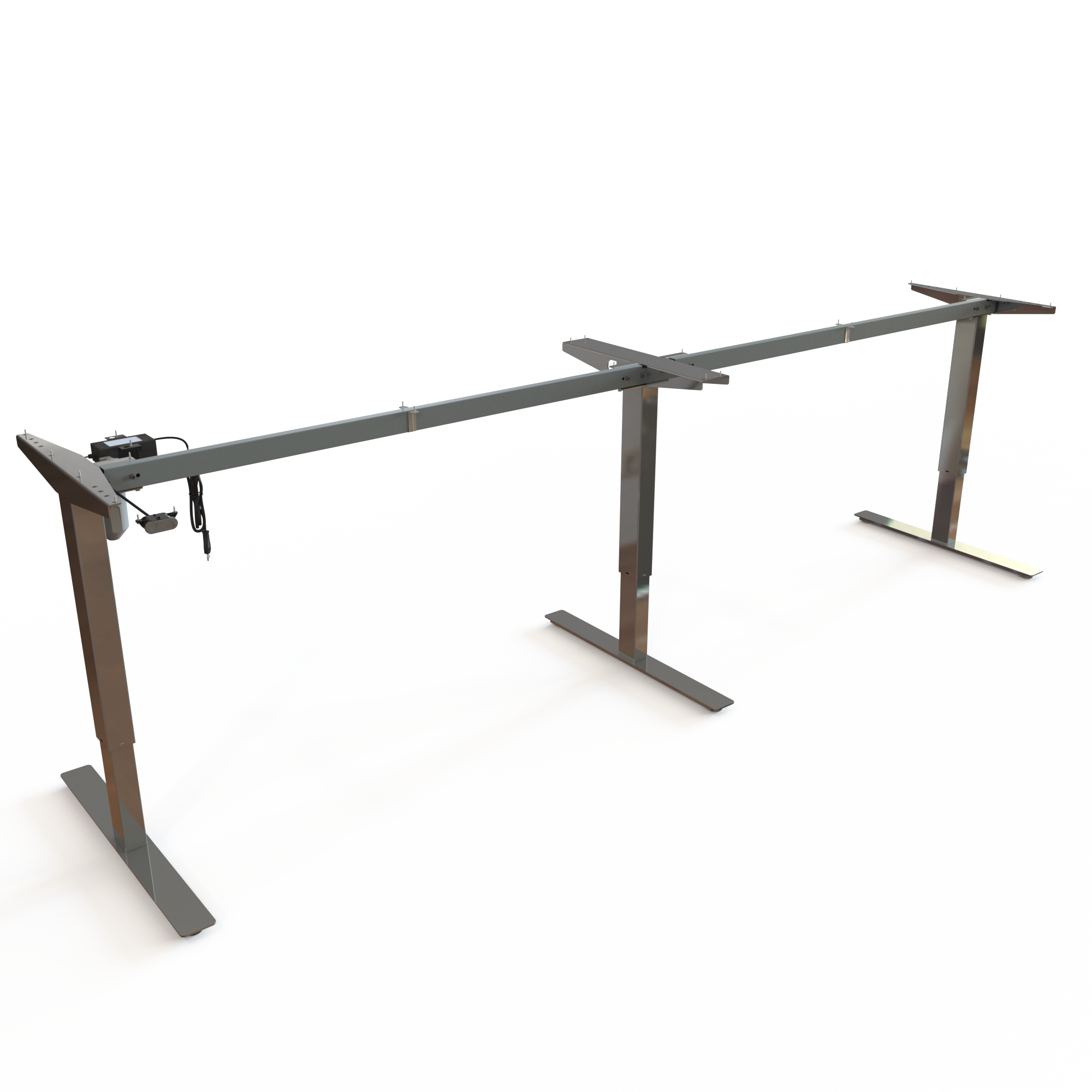 Chrome Desk Frame for Long Meeting Tables. Chrome finish, measuring 302cm in width. Stepless desk height adjustment 68-118cm, with a carrying capacity of 150kg.