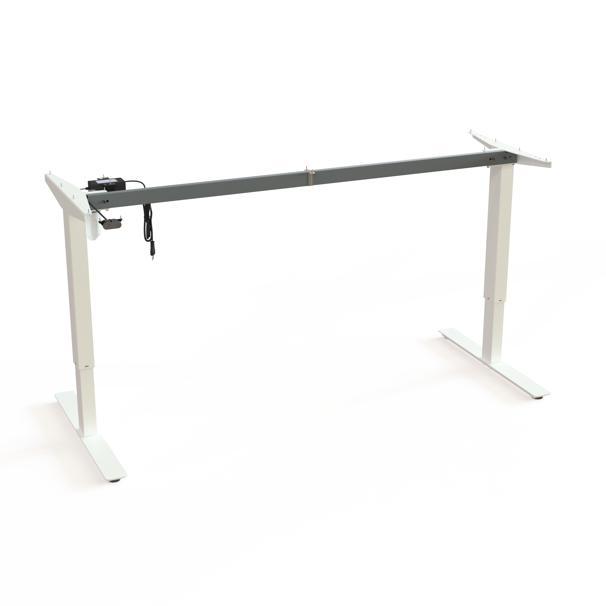 White Steel Electric Desk Base. White steel, frame width 172cm. Stepless desk height adjustment 68-118cm, and the motor lifts 150kg.