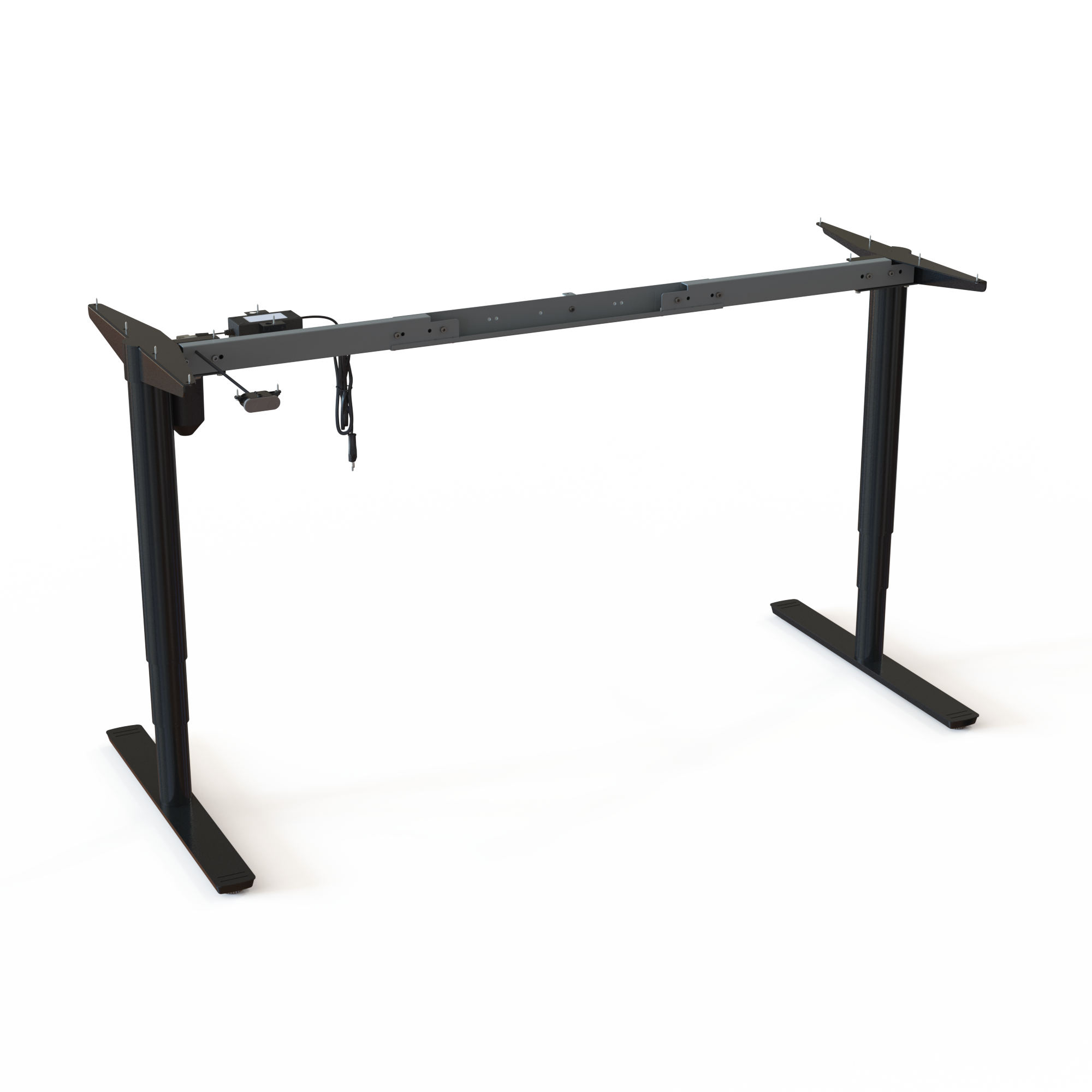 Silver Height-Adjustable Work Desk Frame (Variable Width). Silver powder-coated frame. Variable width between 112 and 152cm. Operates in the range 65-125cm, with a lifting capacity of 100kg.