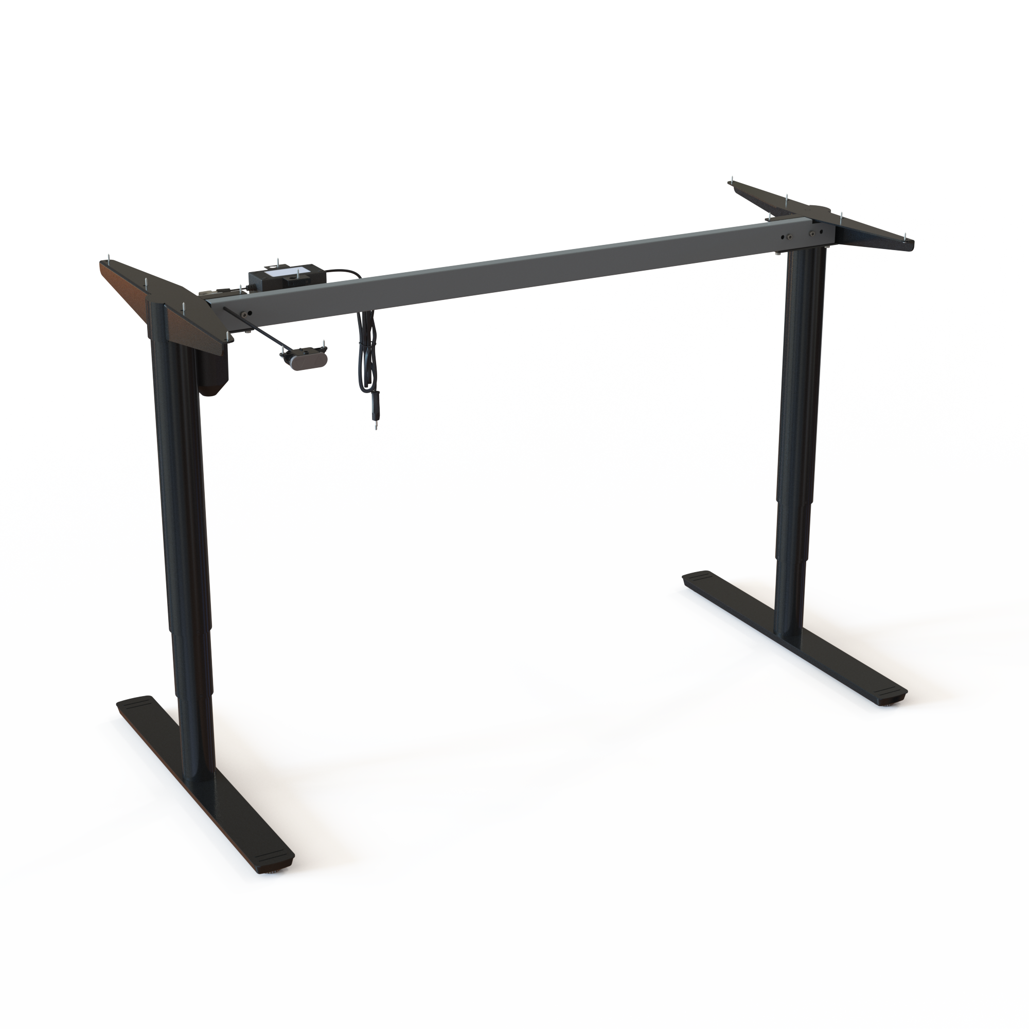 Black Electric Desk Frame. Black powder-coated frame, base width 129cm. Ergonomic height selection 65-125cm, rated for a load of 100kg.