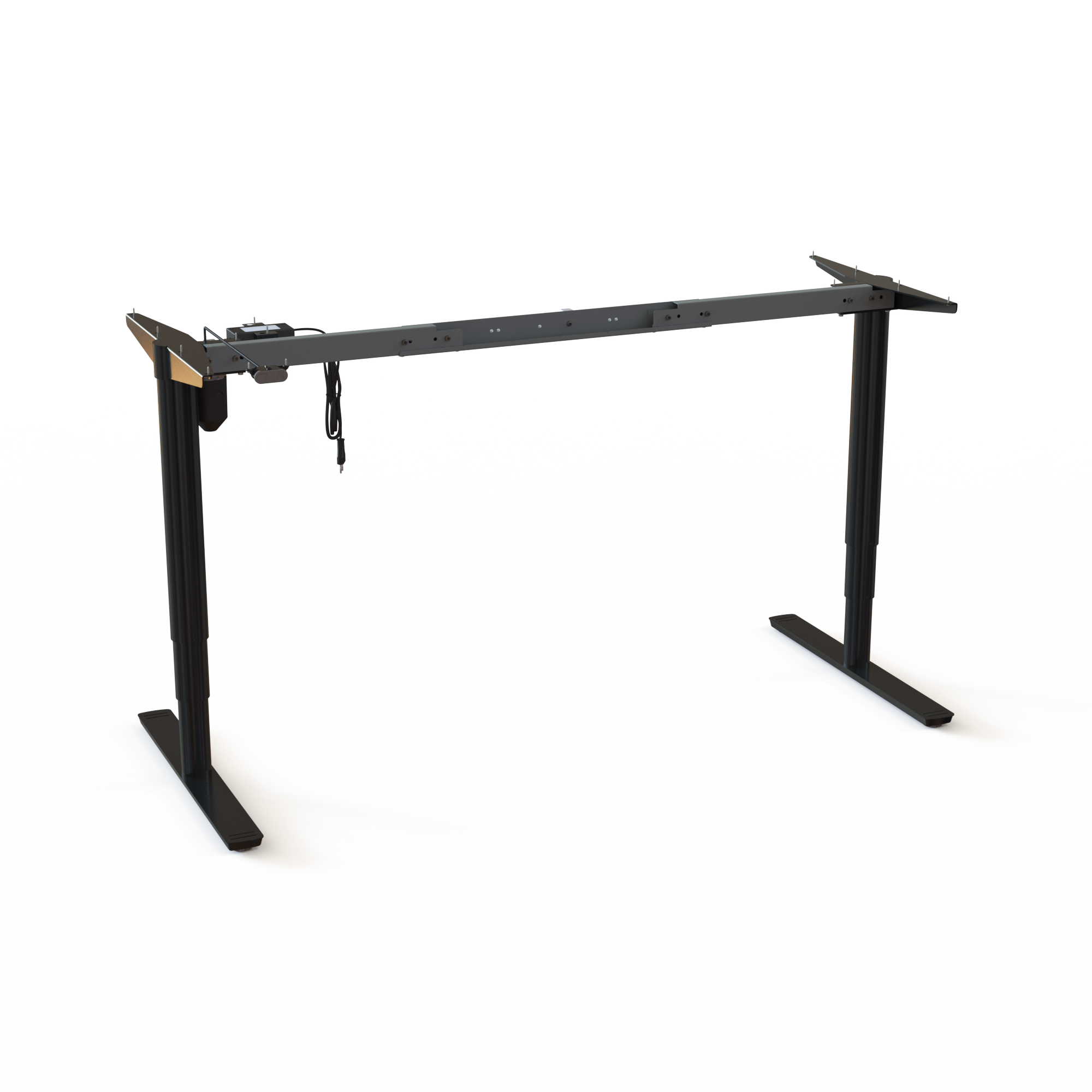 Silver Steel Electric Desk Base (Variable Width). Silver steel. Variable width between 132 and 172cm. Ergonomic height choice 65-125cm, effortlessly lifting 100kg.