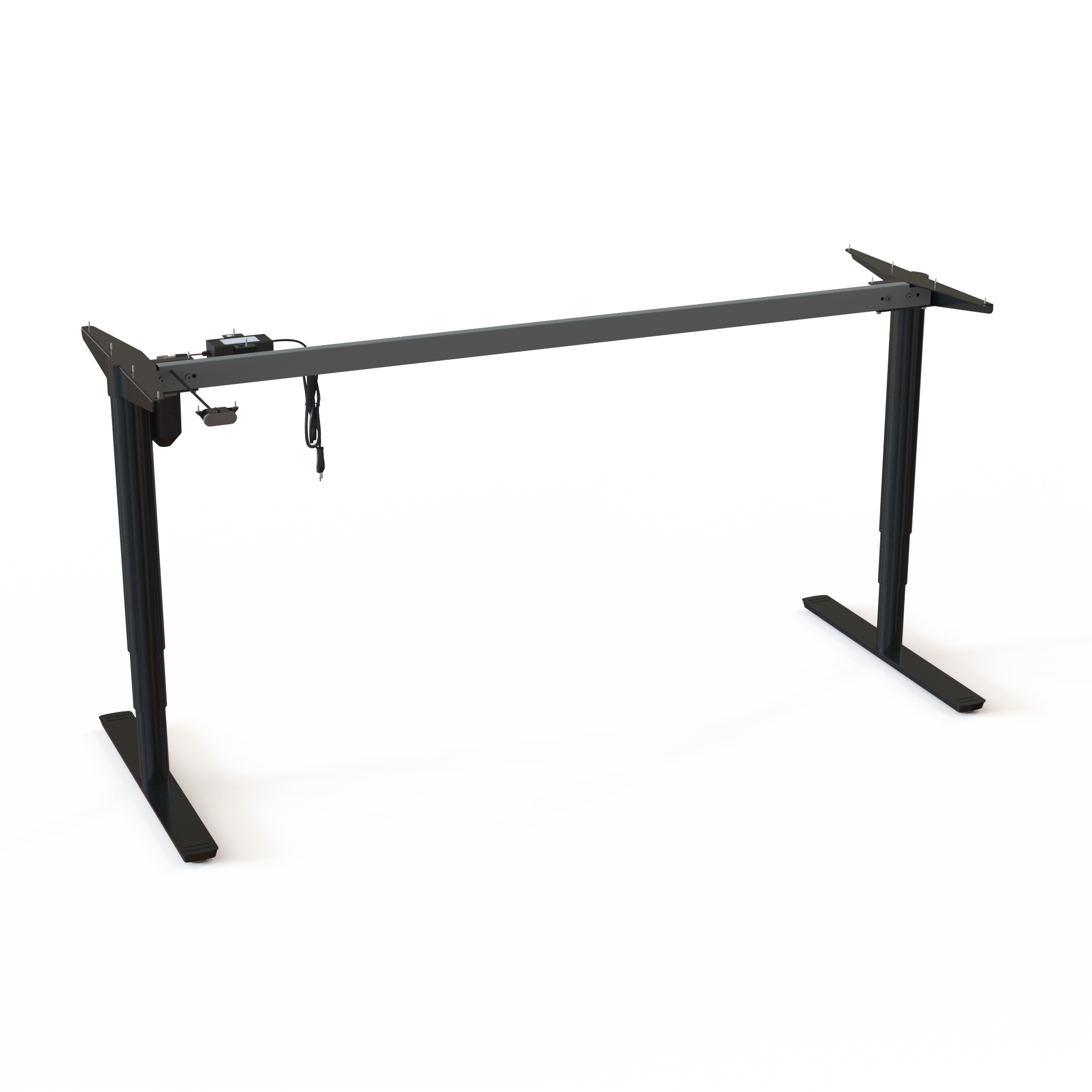 Ergonomic Black Steel Desk Stand. Black steel, frame width 172cm. Ergonomic height choice 65-125cm, rated for a load of 100kg.