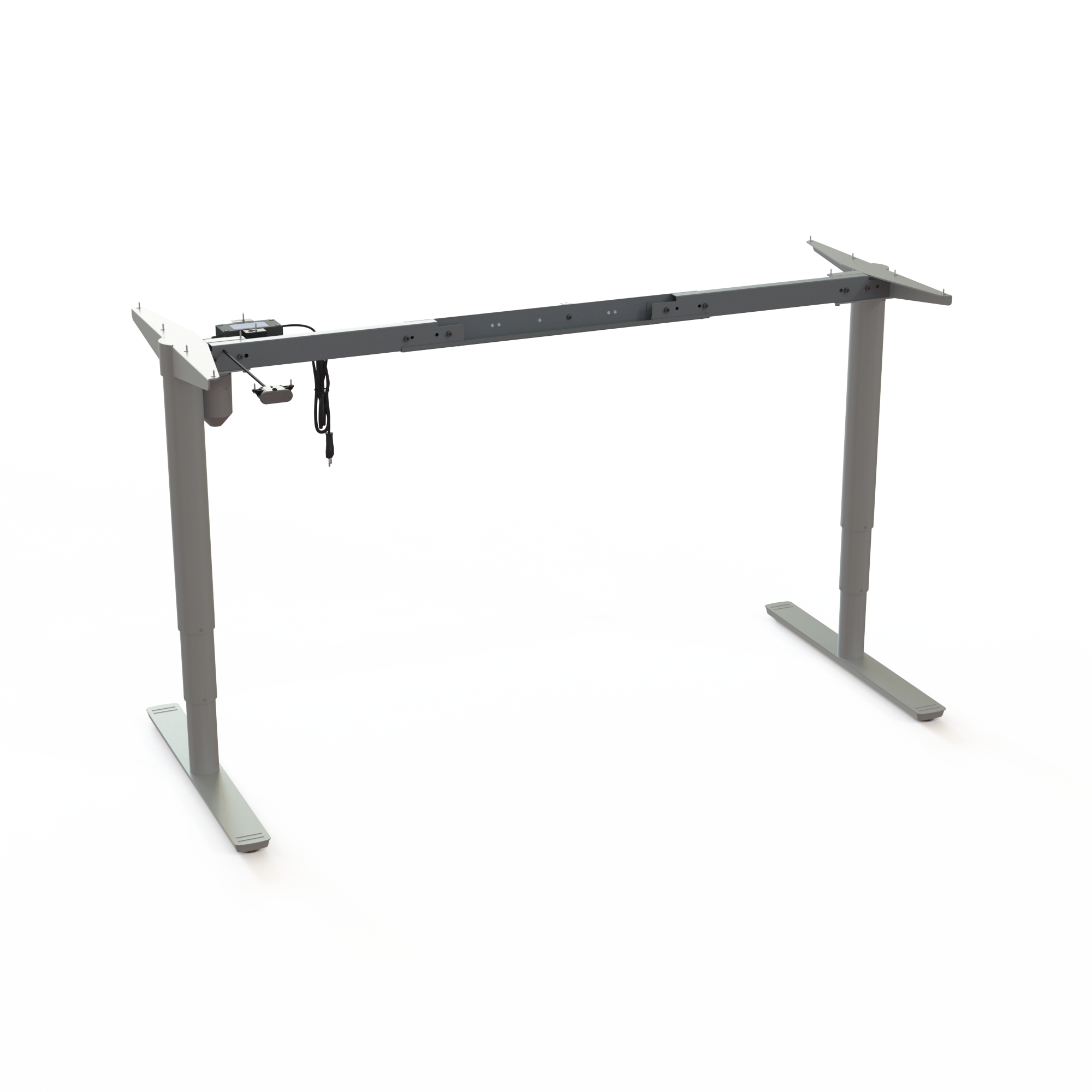 White Steel 2-Column Sit-Stand Frame (Adjustable Width). White steel. Width adjustable between 132 and 172cm. Stepless desk height adjustment 65-125cm, with a lifting capacity of 100kg.