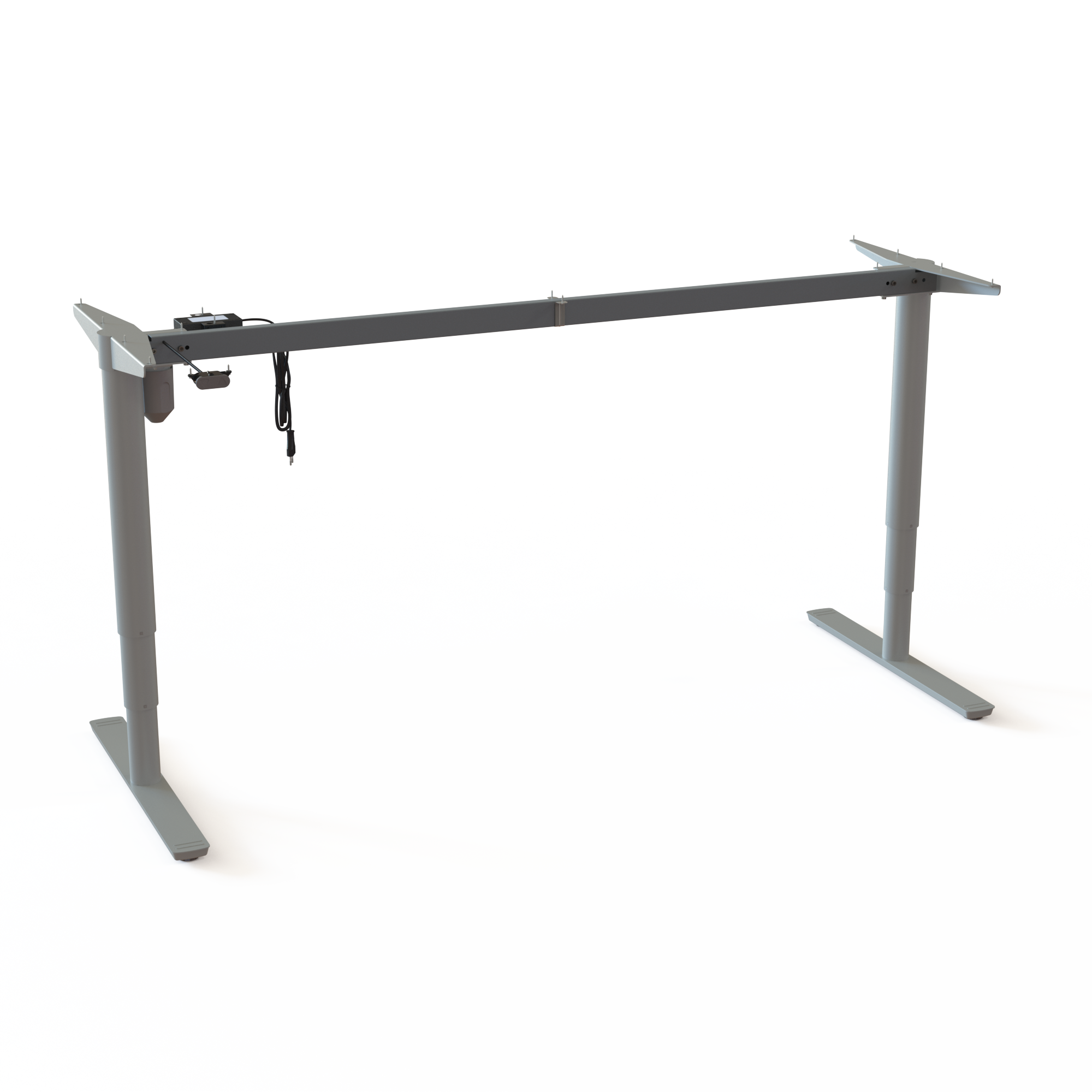 Silver Electric Desk Base. Silver lacquered, base width 172cm. Electric adjustment between 65-125cm, dynamic load capacity 100kg.