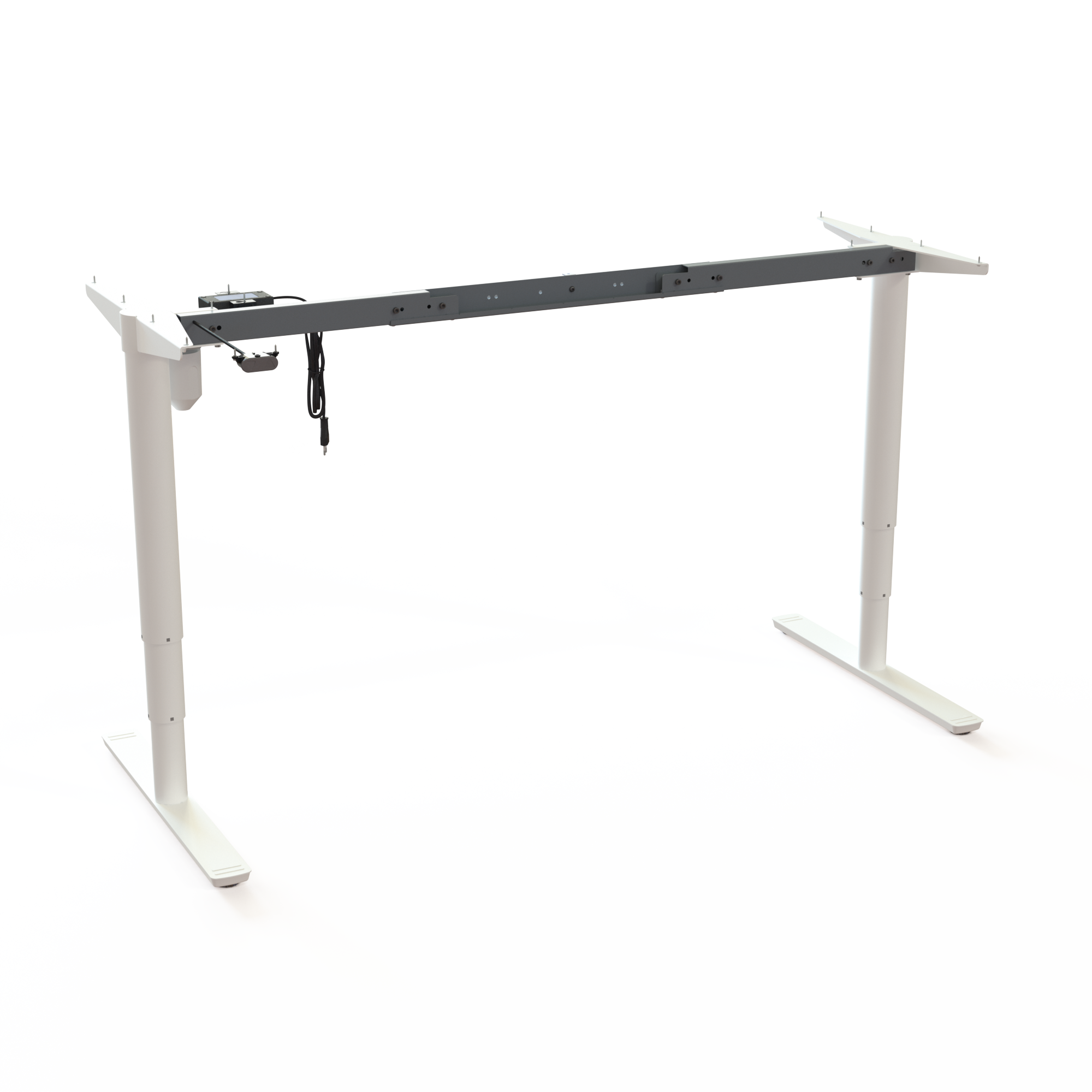 Black Height-Adjustable Work Desk Frame. Painted black. Variable frame width 132 and 192cm. Ergonomic height choice 68-120cm, with a lifting capacity of 175kg.