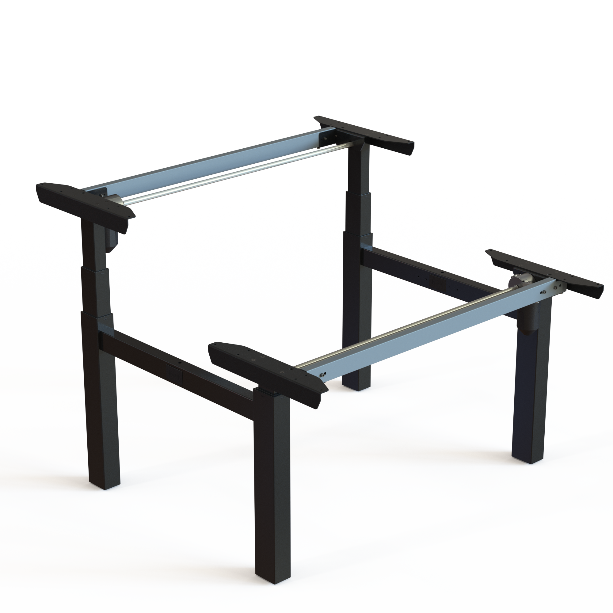 Black Steel Double Desk Frame. Steel, black powder-coated, frame width 112cm. Ergonomic height selection 65-125cm, and the motor lifts 100kg.