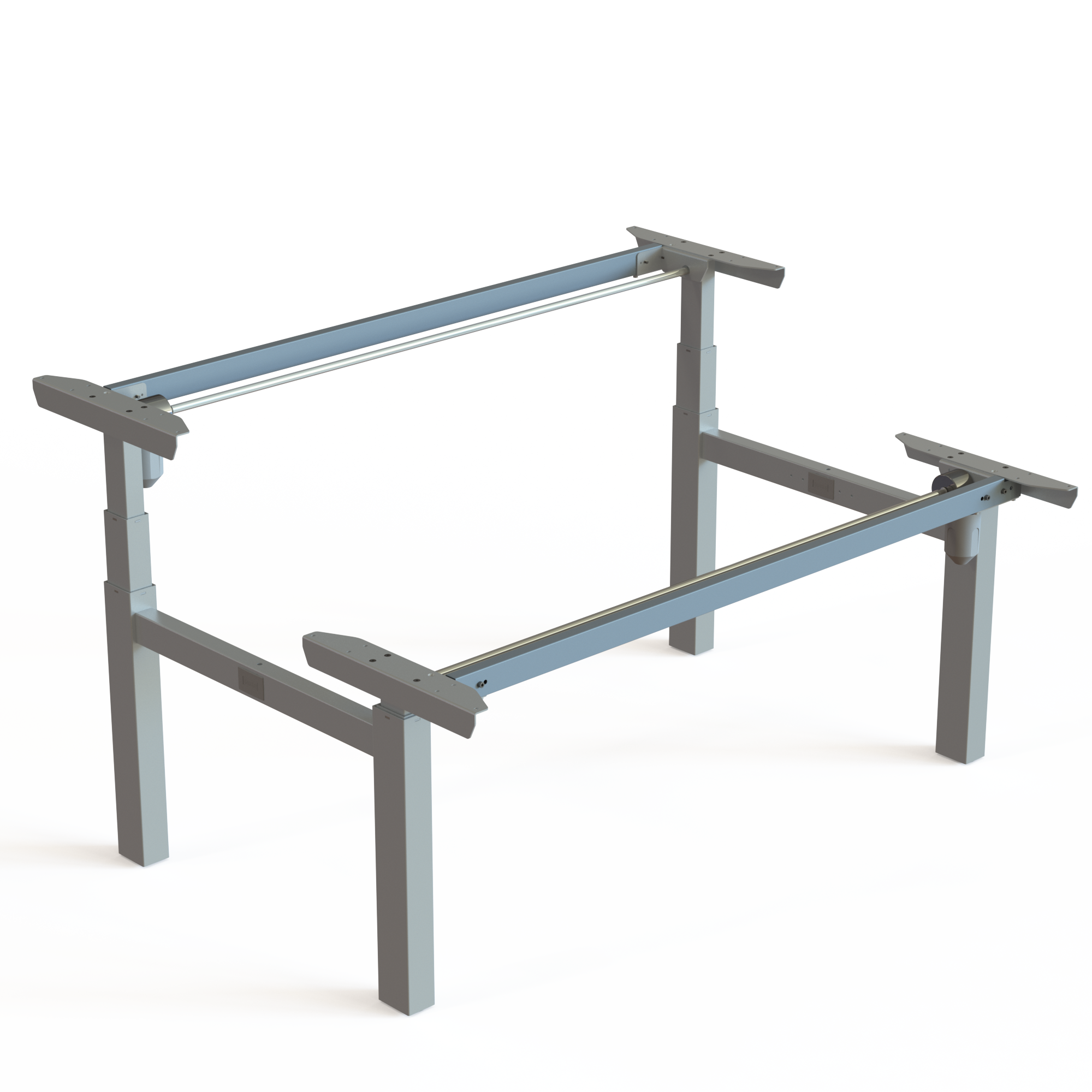 Silver Double Desk Base. Silver powder-coated frame, frame width 152cm. Adjusts in the height span 65-125cm, and the frame lifts 100kg.
