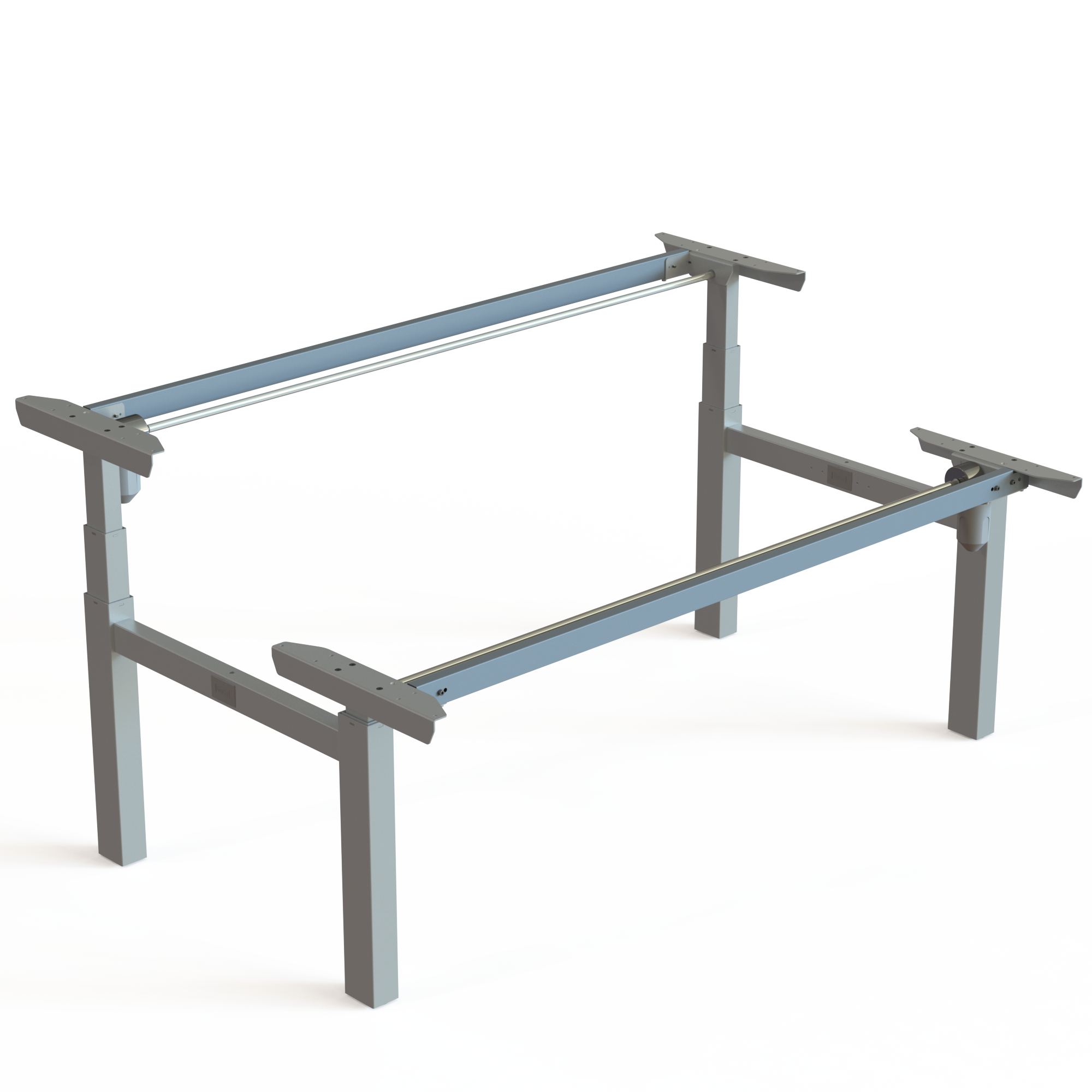 Silver Bench Desk Underframe. Painted silver, frame width 172cm. Operates in the range 65-125cm, dynamic load capacity 100kg.