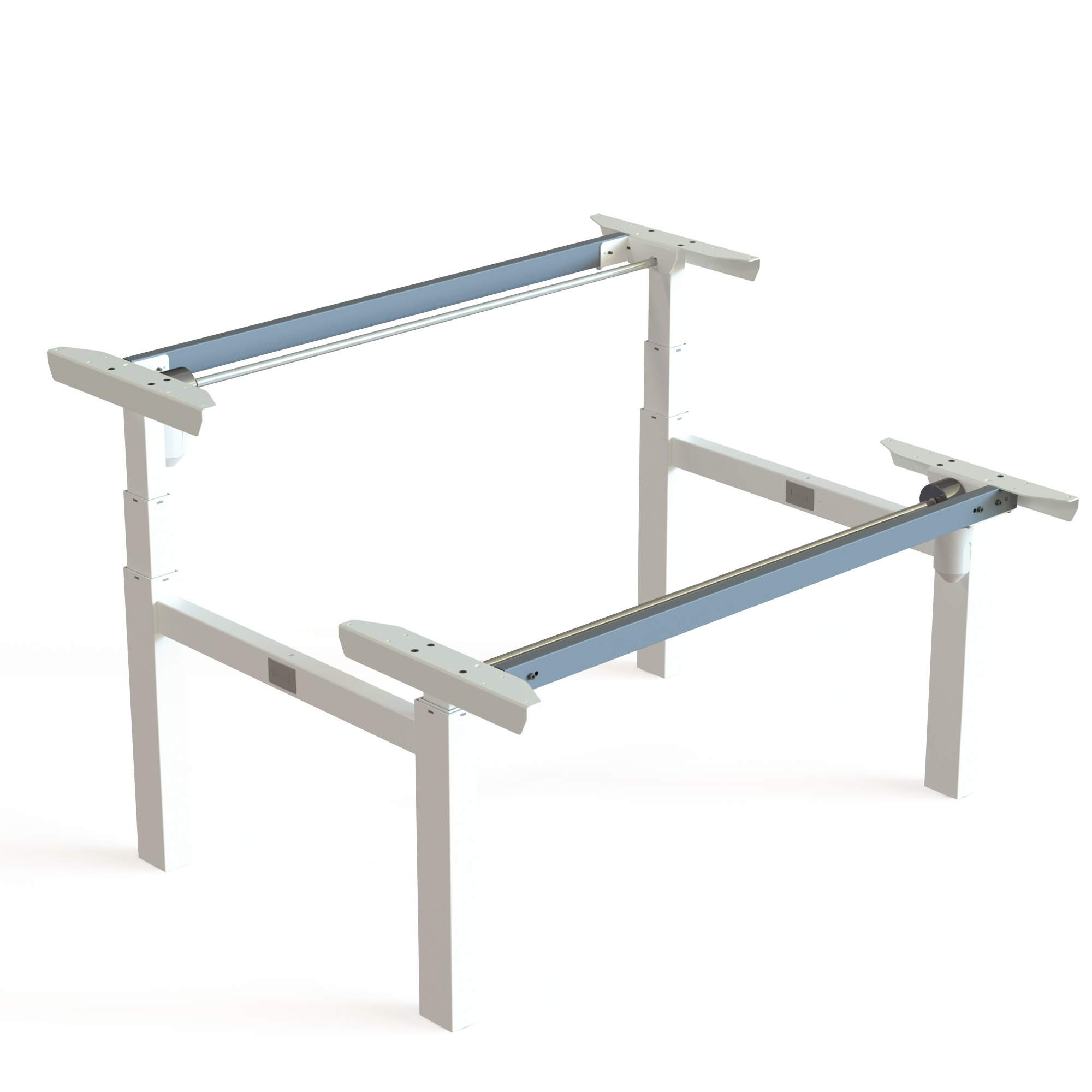 White Double Desk Base. White lacquered, width 129cm. Electric adjustment between 65-125cm, with a carrying capacity of 100kg.