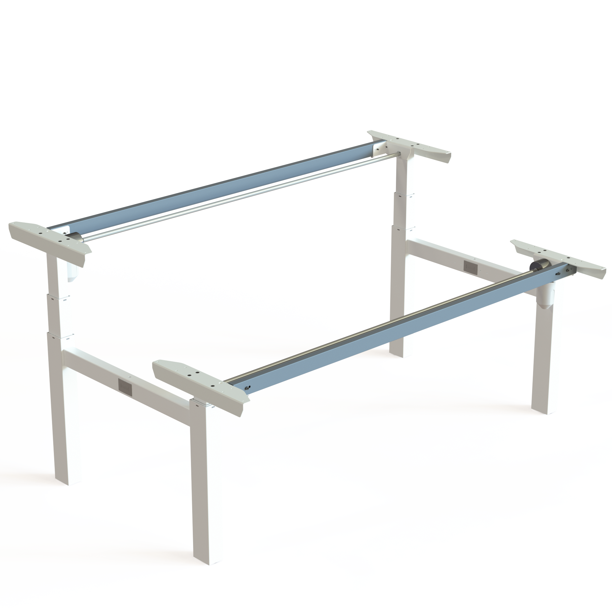 White Steel Double Desk Frame. Steel, white powder-coated, frame width 172cm. Stepless desk height adjustment 65-125cm, and the motor lifts 100kg.